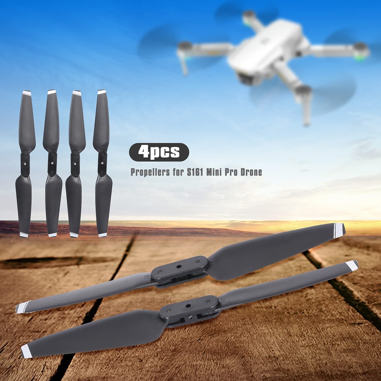 CSJ S161 Min Pro RC Drone Replacement Propellers - 4 Pack Durable Quadcopter Blades & Paddles Accessories for Smooth Flying | Perfect for Aerial Photography, Racing, and Outdoor Drone Adventures