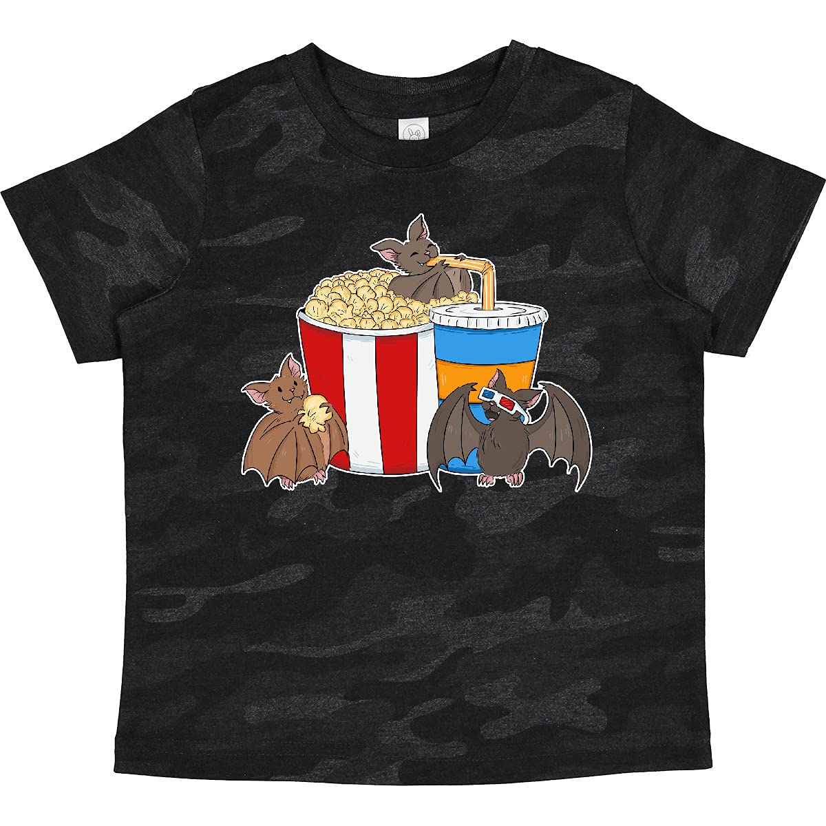Movie Loving Bats with Popcorn and Soda Toddler T-Shirt | Cute Bat Design Kids Tee | Soft Cotton Baby Shirt for Boys & Girls | Perfect for Movie Nights & Halloween Costumes