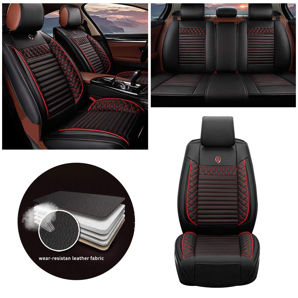 Premium Leatherette Car Seat Covers for Volvo XC60 XC40 XC90 S60L XC40 C30 - Front & Rear Seat Protectors with Airbag Compatibility (Black/Red) - Perfect for Daily Commuting, Road Trips & Protecting Your Luxury Car Interior