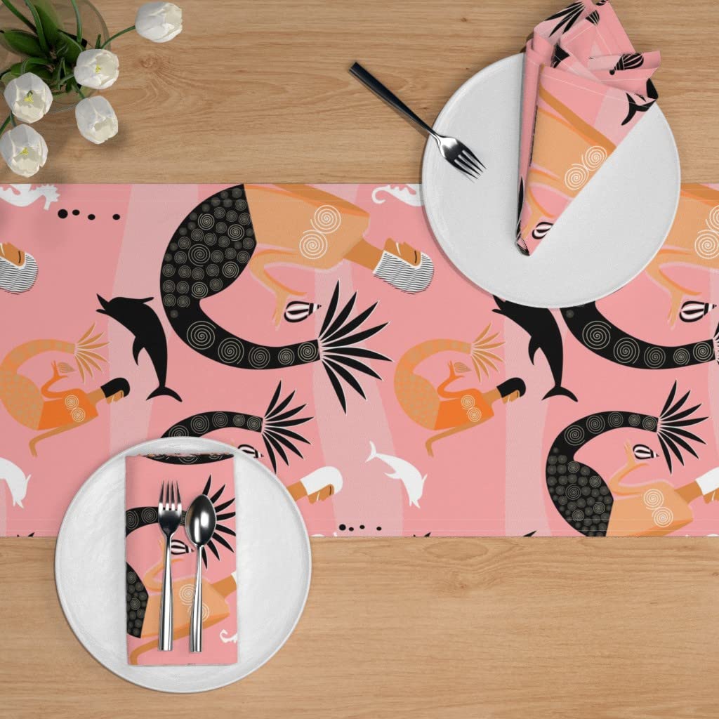 Custom Mermaid Ocean Print Cotton Sateen Table Runner 72