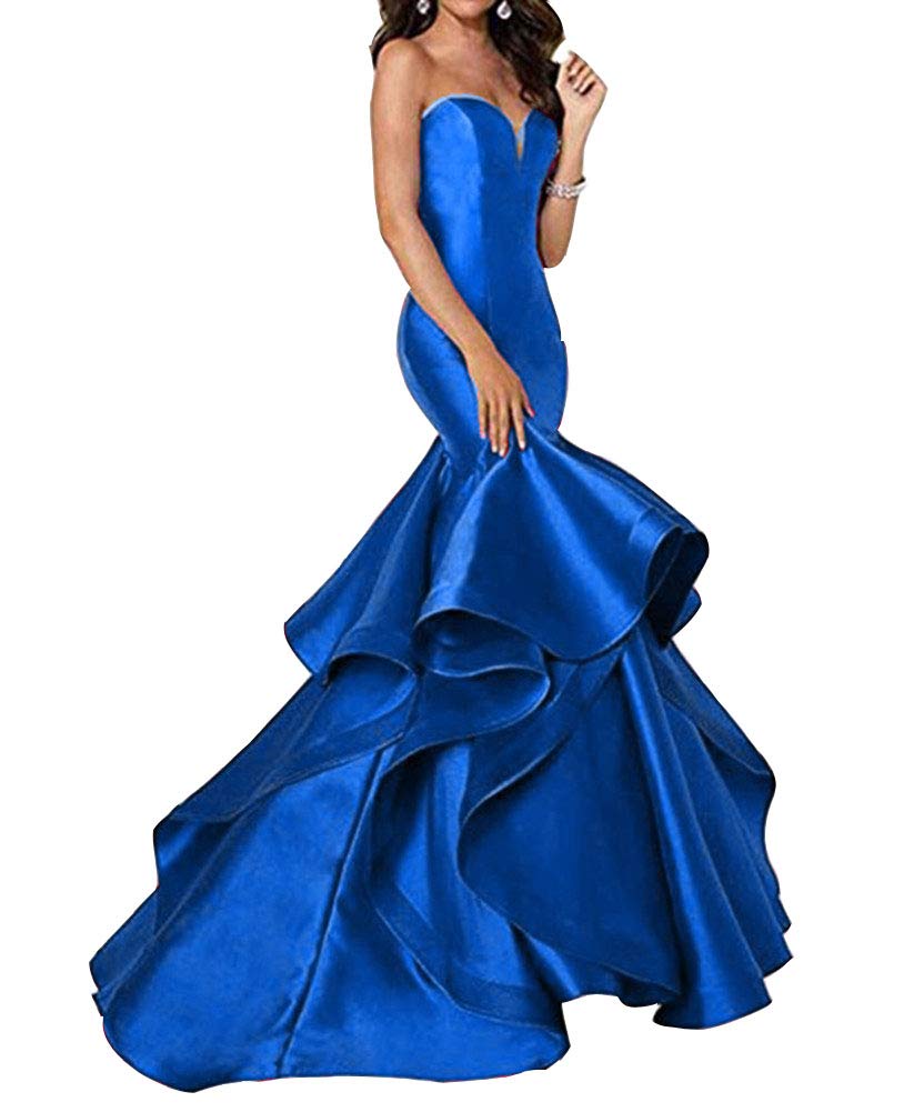 Elegant Royal Blue Mermaid Satin Prom Dress for Women - Sweetheart Neckline Long Formal Evening Gown for Homecoming, Ball, Wedding Party & Special Occasions