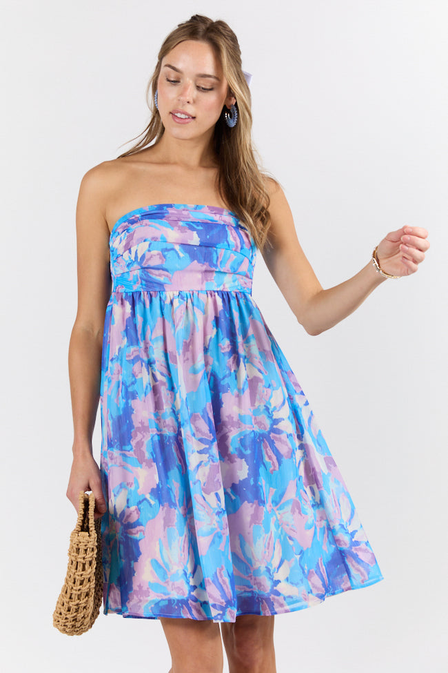 At The Oasis Multi Strapless Printed Mini Dress - Floral Summer Party Dress for Women, Beach Vacation, Night Out & Date Night