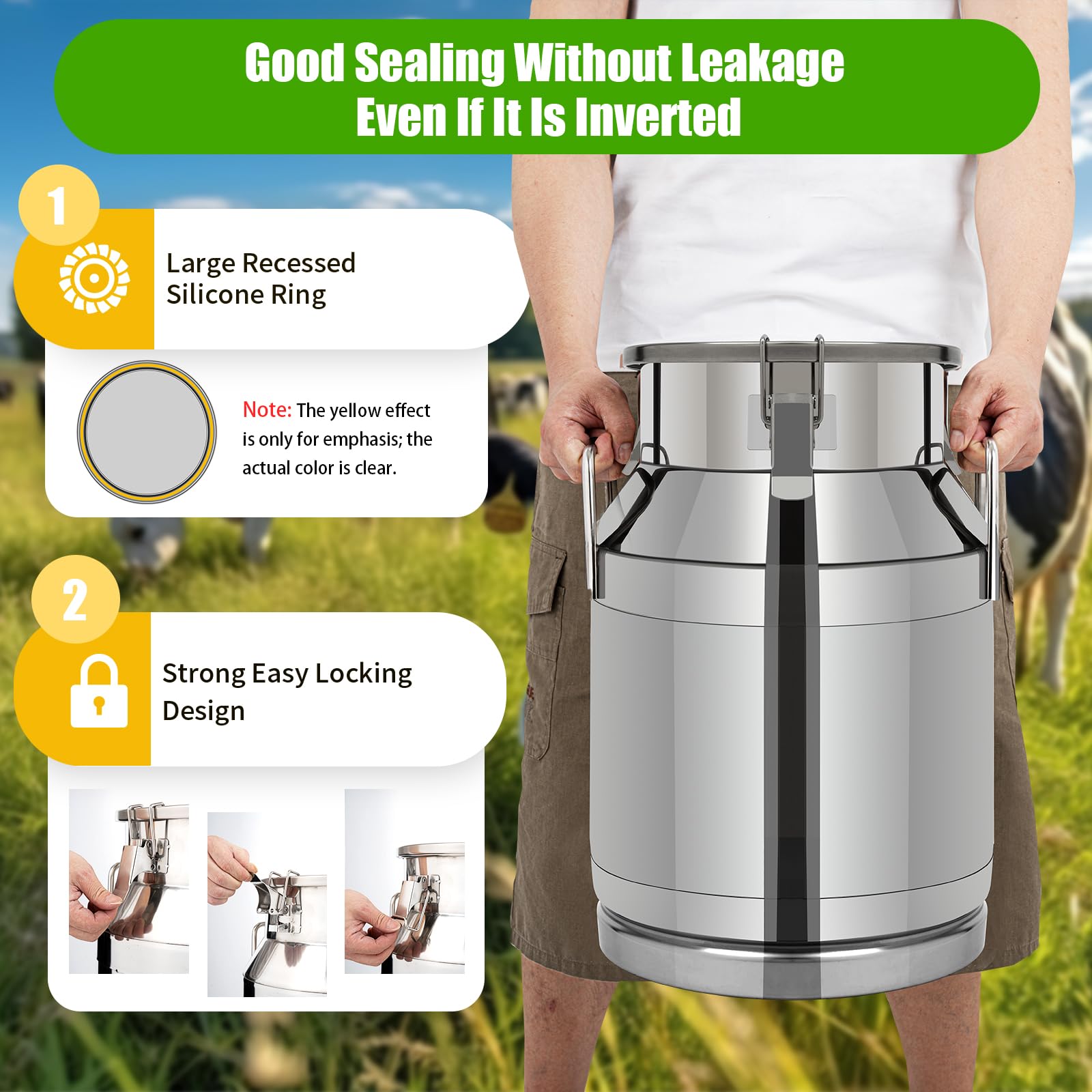 50L/13.3 Gallon Stainless Steel Milk Can with Airtight Lid - Food Grade Metal Milk Jug for Dairy, Juice, Grains & Bulk Storage | Perfect for Farm, Kitchen, Restaurant & Commercial Use