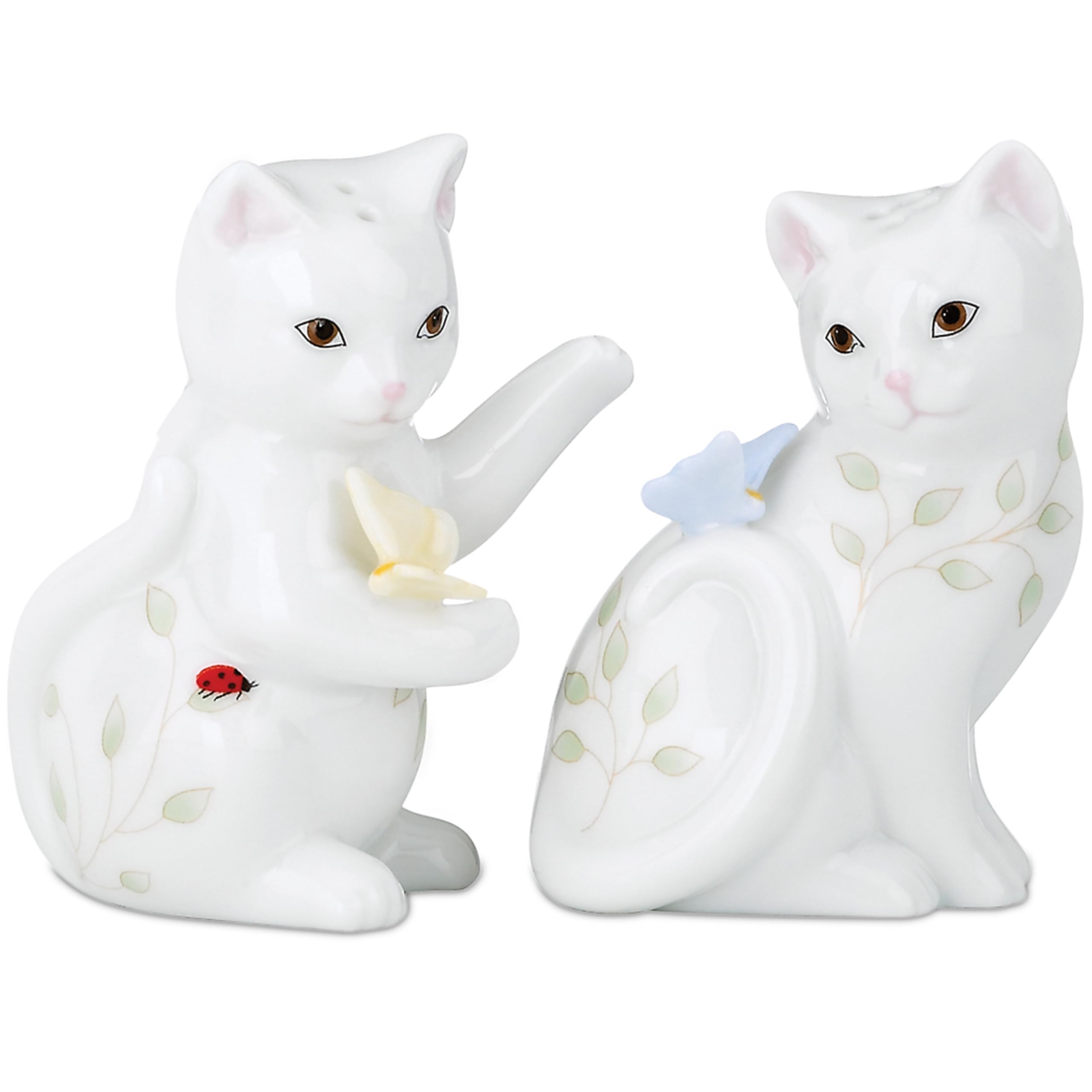 Lenox Butterfly Meadow Figural Kitten Salt and Pepper Shaker Set - Elegant Ceramic Condiment Dispenser for Dining Table Decor, Kitchen Essentials & Gift Giving