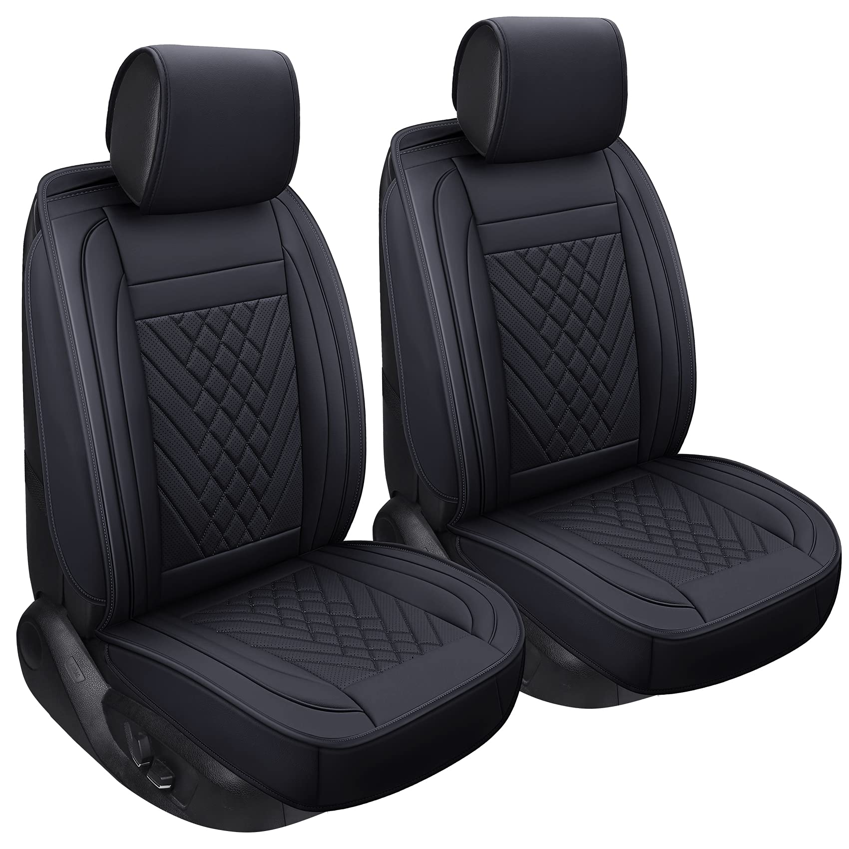 Premium PU Leather Car Seat Covers - Universal Fit for Most Cars, SUVs & Trucks | SPEED TREND ST-002 Front Pair (Black) | Durable Auto Interior Accessories for Comfort & Style | Perfect for Daily Commute, Road Trips & Vehicle Protection