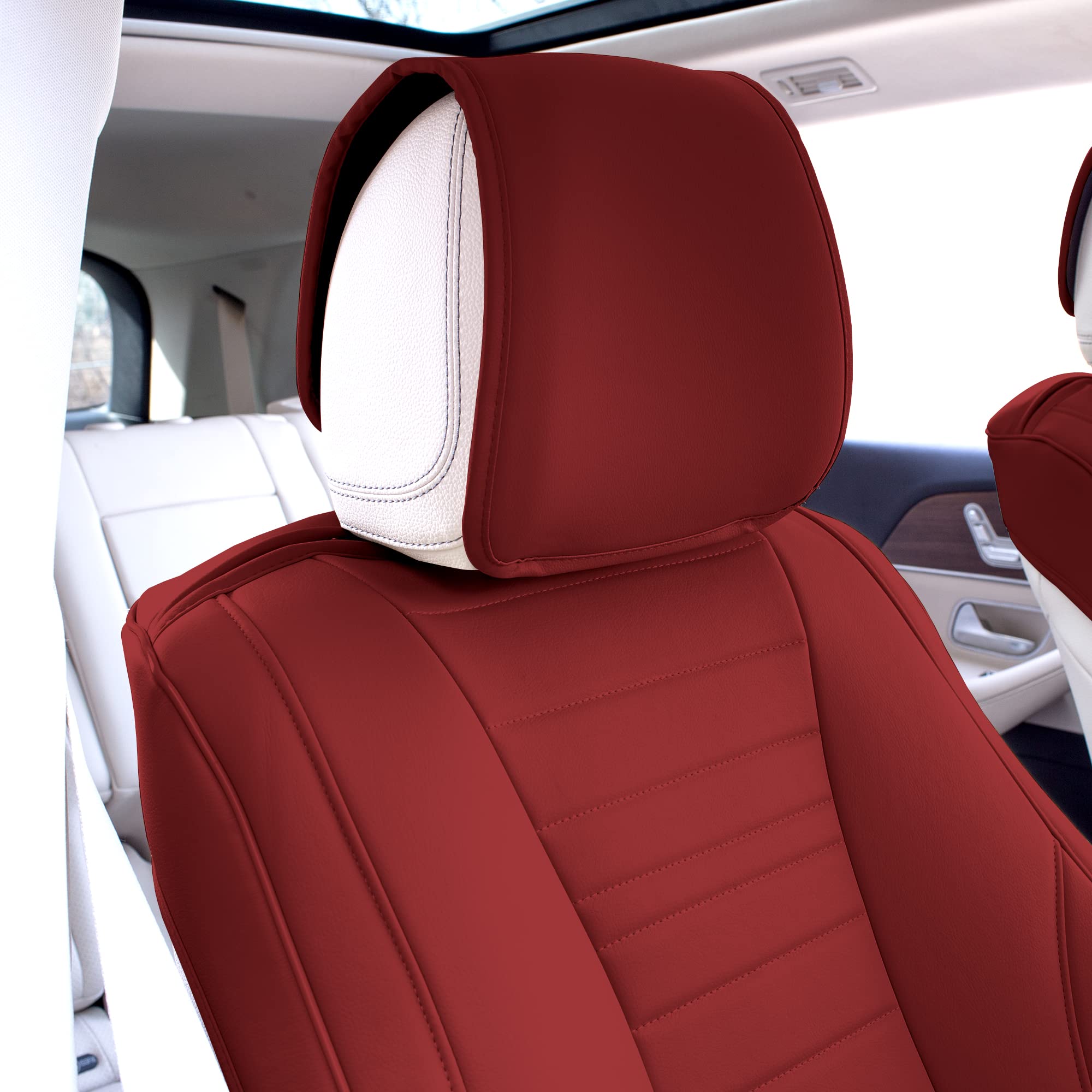 Premium TLH Grande70 Luxe Faux Leather Burgundy Car Seat Covers - 2 Pack Waterproof Universal Fit for Cars, Trucks & SUVs | Elegant Pattern | Comfort & Protection for Daily Commute, Road Trips & Family Travel