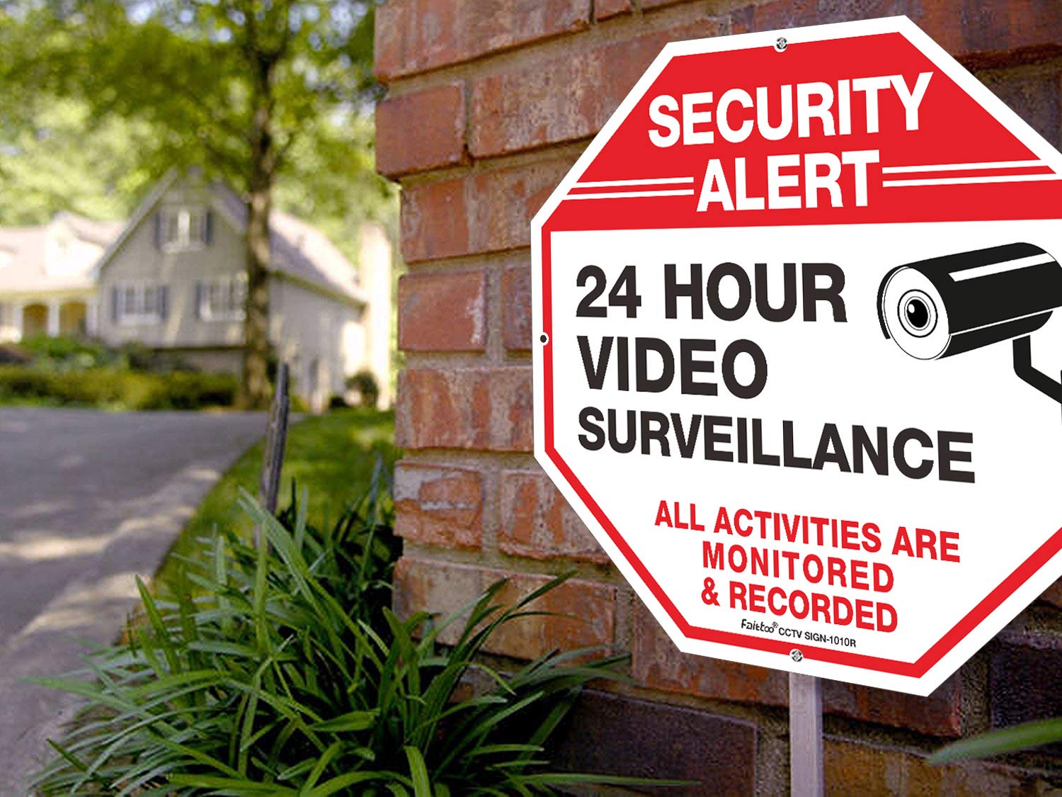 Faittoo (4 Pack) 10x10 Inch Reflective Security Warning Signs - .040 Aluminum All Activities Monitored & 24/7 Video Surveillance Signs for Home, Business, CCTV Cameras - Indoor & Outdoor Use - Deter Burglars & Protect Property