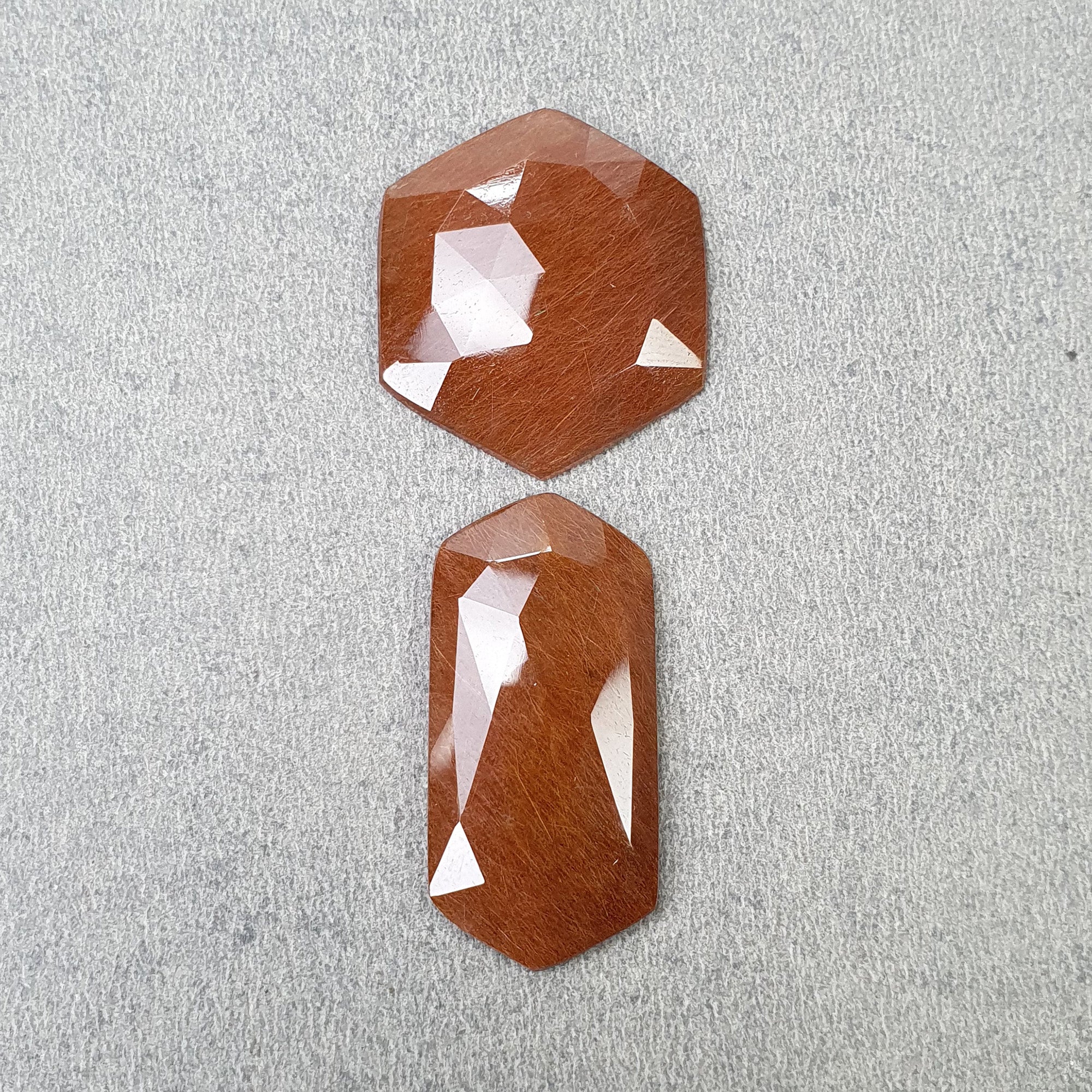 Natural Brown Rutile Quartz Gemstone - 37.80cts Untreated Hexagon Rose Cut (32x15mm & 24mm 2pcs) for Jewelry Making, Healing Crystals & Mineral Collection - Includes Video