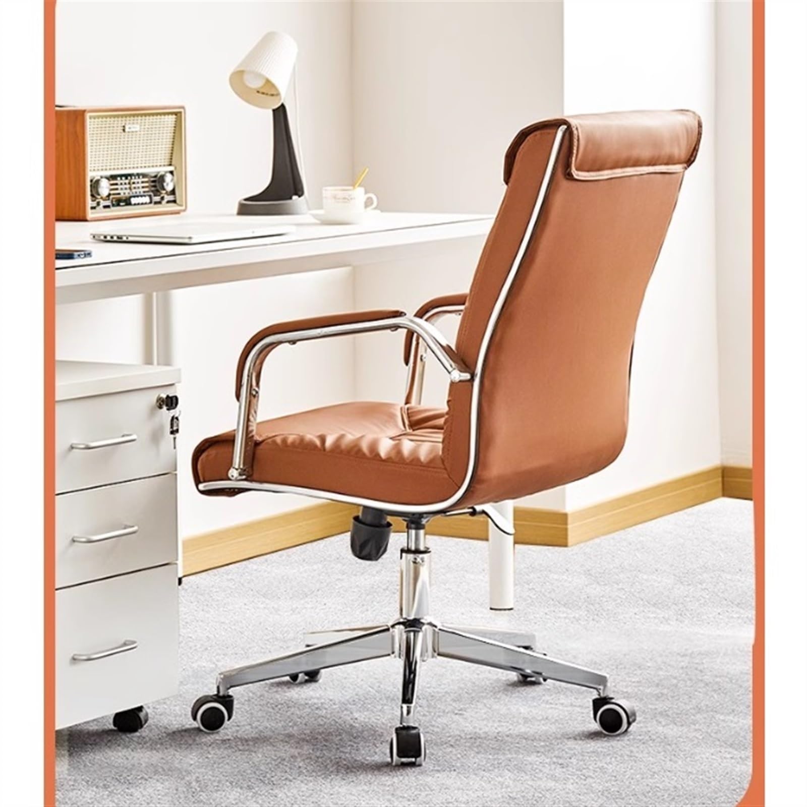 High Back Executive Office Chair - Ergonomic PU Leather Desk Chair with Armrests for Home & Office Use - Comfortable Computer Chair for Long Work Hours (Red)