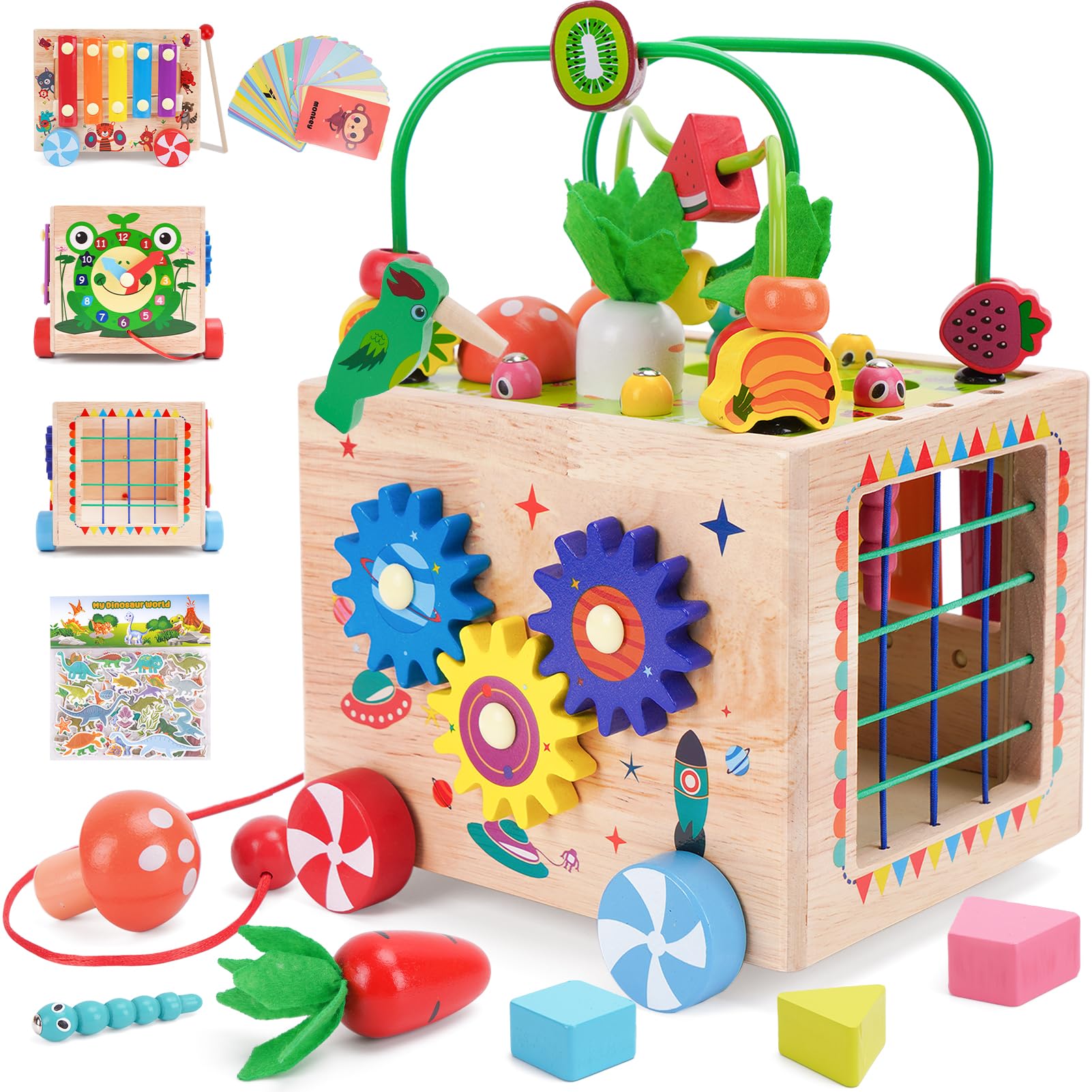**9-in-1 Wooden Activity Cube – Montessori Baby Toys for Toddlers 18M+ | Educational Learning & Sorting Stacking Toys | Birthday Gifts for Boys & Girls (Bonus Stickers & Animal Cards) – Perfect for Playtime, Daycare & Early Childhood Development**