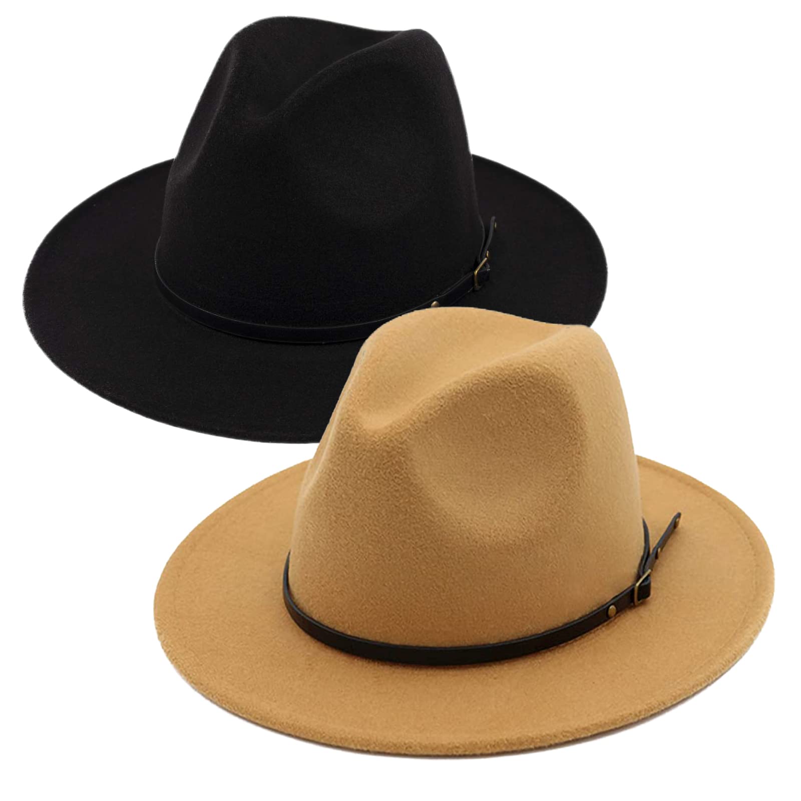 2 Pack Fedora Hats for Women & Men - Vintage Wide Brim Felt Hat for Retro Fashion | Perfect for Outdoor Events, Weddings & Costume Parties