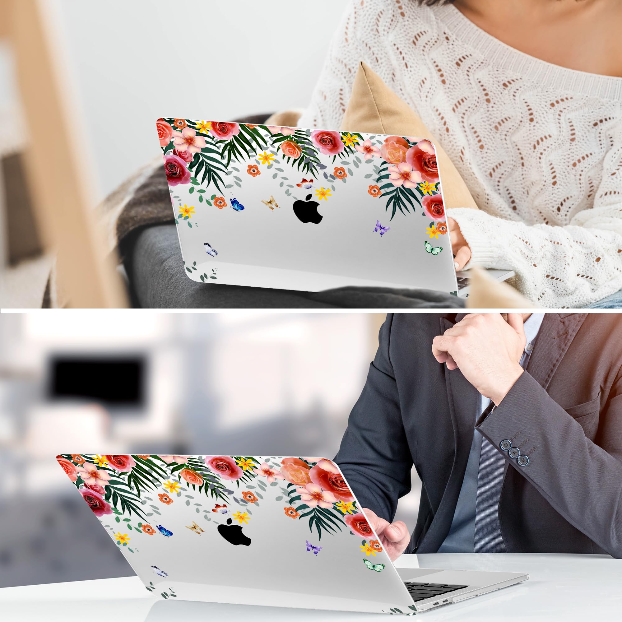 Ultra Slim Hard Shell Case for MacBook Pro 13 inch 2020 (A2251/A2289/A2338 M1) with Keyboard Cover & Screen Protector | Butterfly Floral Design | Perfect for Work, Travel & School Protection
