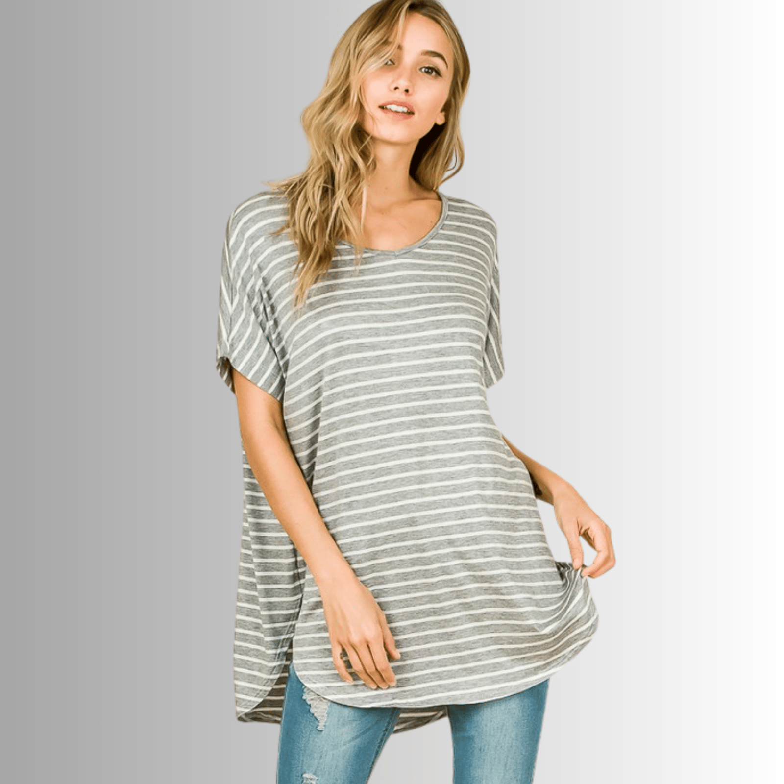 Kinsley Striped Casual Tunic Tee for Women - Comfortable Loose Fit Blouse with 3/4 Sleeves - Perfect for Work, Weekend Outfits & Layering