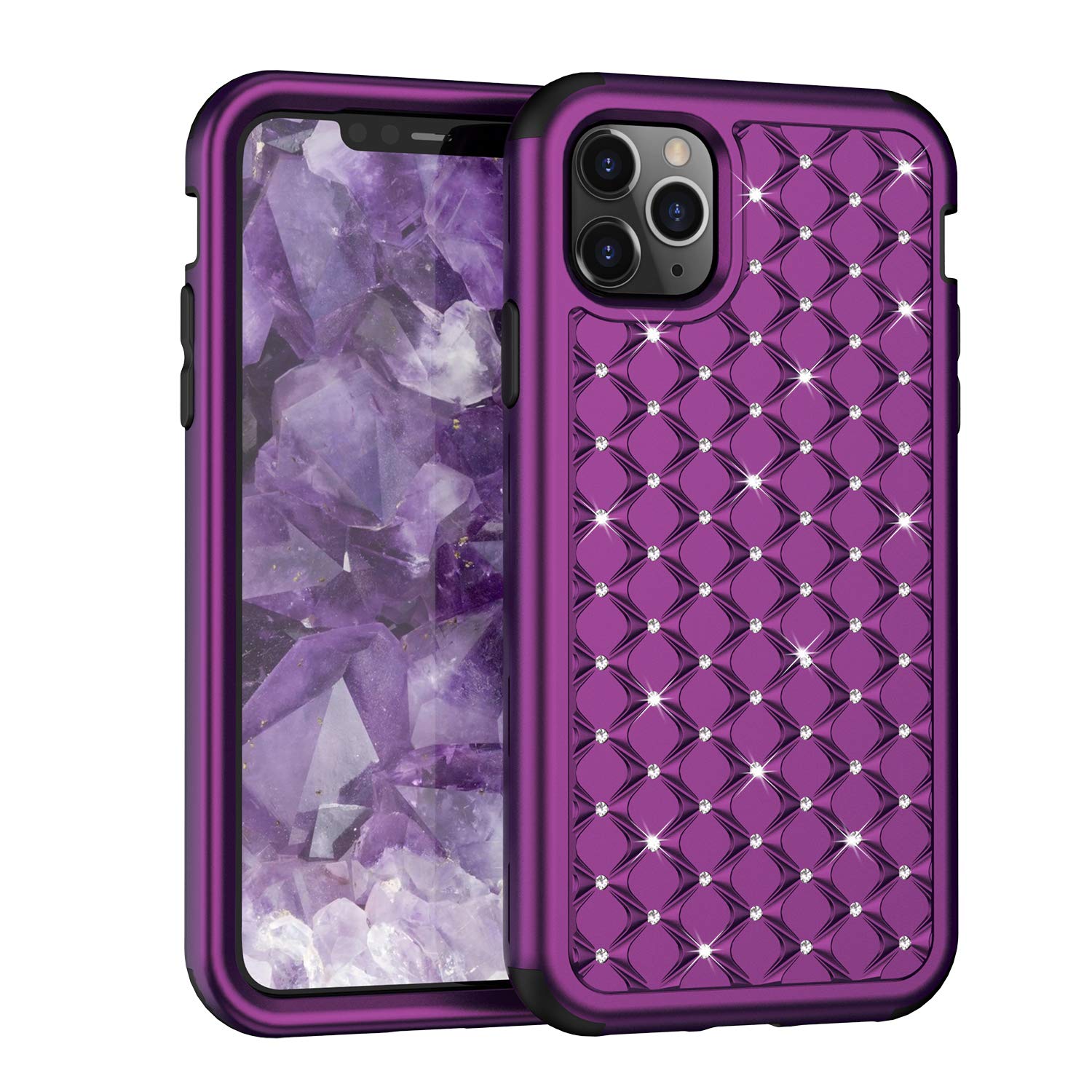 DOOGE Diamond Studded Bling Case for iPhone 11 Pro Max - Shockproof Armor Defender Hybrid Full-Body Rugged Protective Cover (2019 Model) | Perfect for Everyday Use, Travel & Outdoor Activities