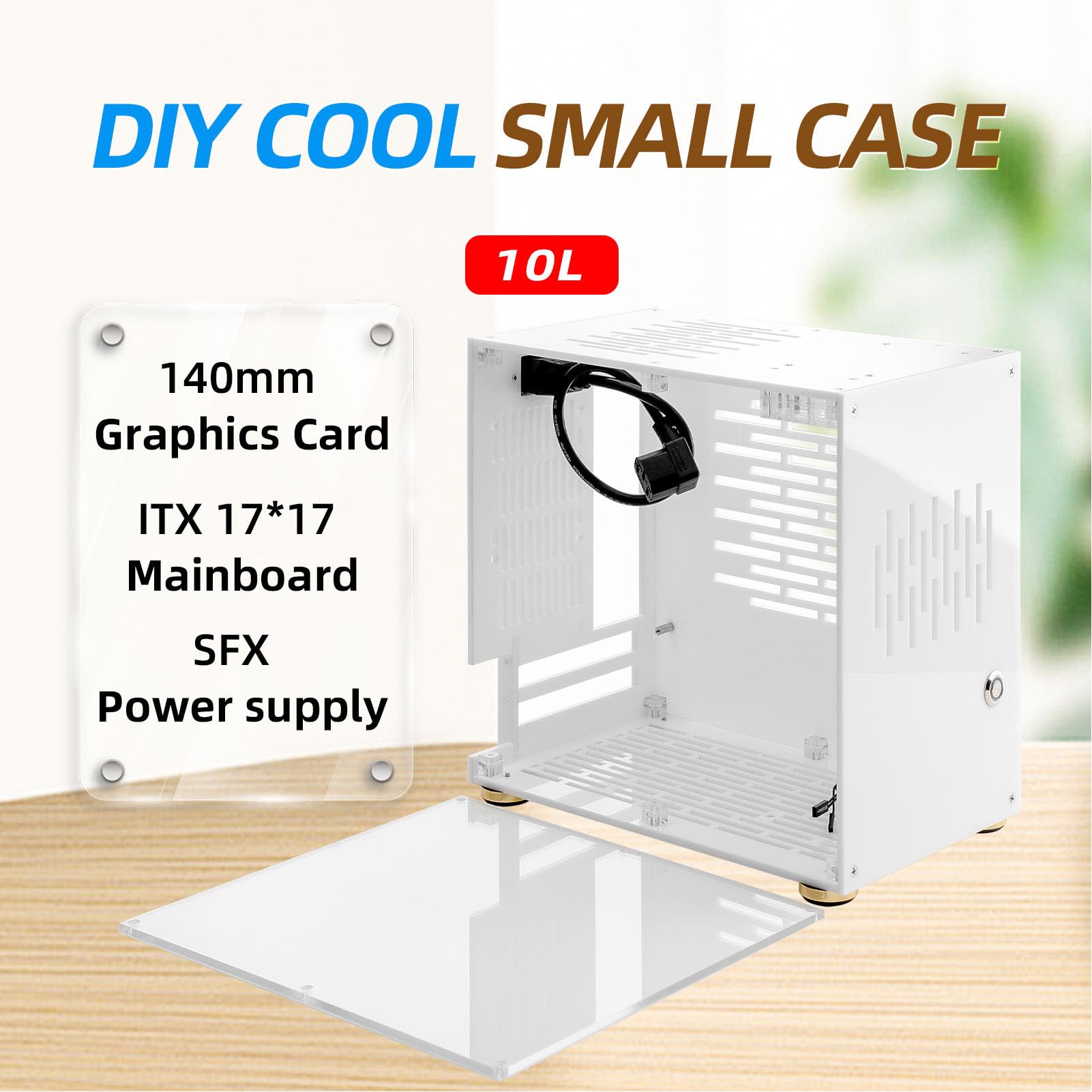 Mini ITX PC Case - 360° Open Acrylic Side Panel Transparent DIY Gaming Computer Chassis with Excellent Airflow | Compact Desktop Case for Home Office & Gaming Setup