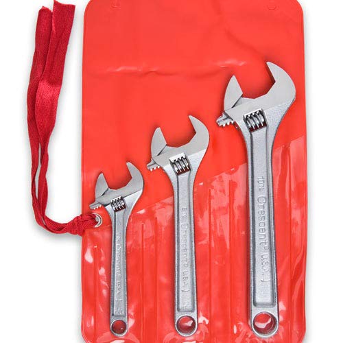 3-Piece Adjustable Wrench Set - Chrome Plated Steel, Non-Slip Grip (6
