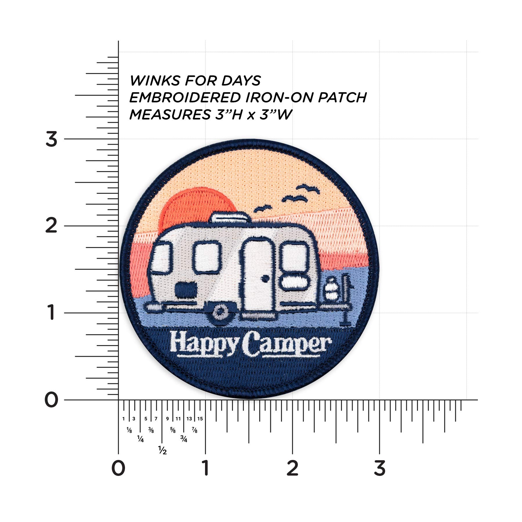 Winks For Days Happy Camper Travel Trailer Embroidered Iron-On Patch - Perfect for Backpacks, Jackets & DIY Crafts - Camping & Outdoor Adventure Accessory