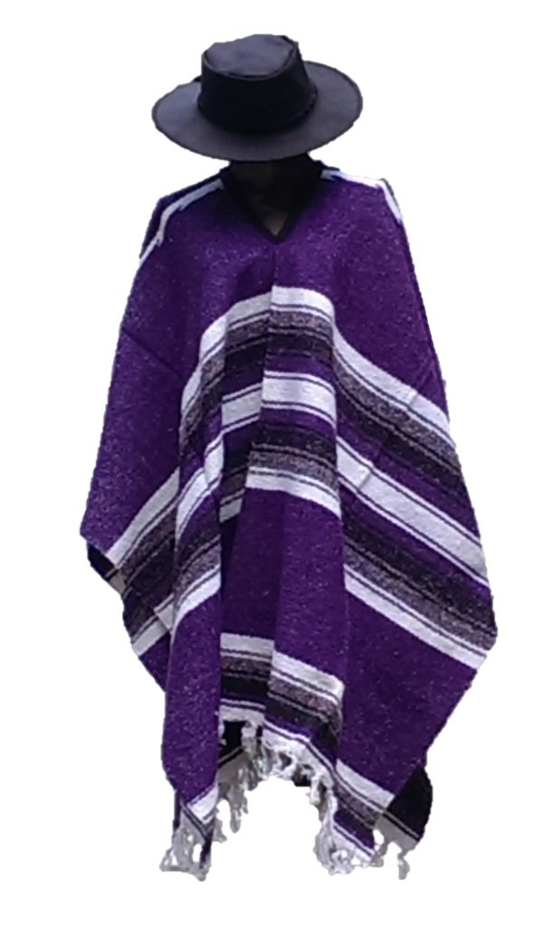 Sharpshooter Clint Eastwood Style Black Cowboy Hat & Purple Poncho Set - Western Costume for Halloween, Cosplay, and Cowboy Theme Parties