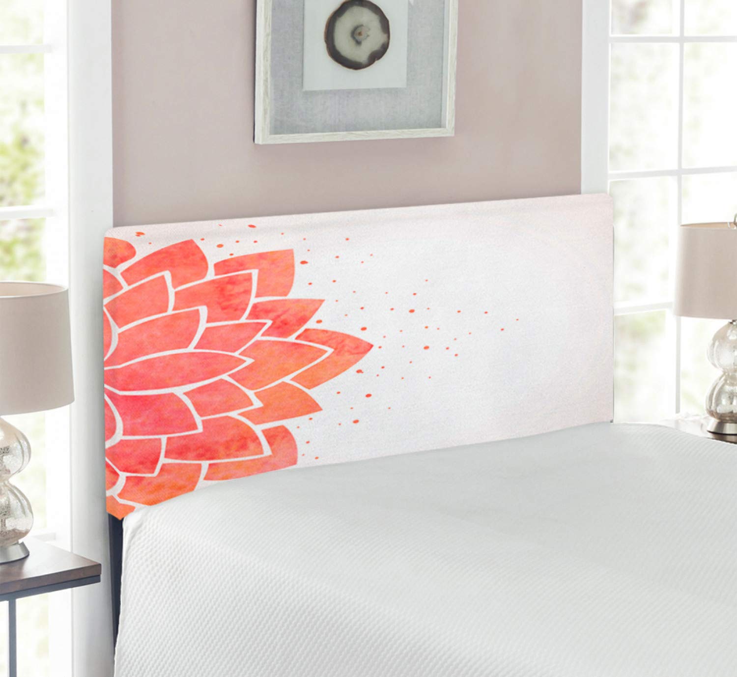Ambesonne Lotus Flower Headboard - Aquarelle Style Half Lily Ayurveda Meditation Theme Upholstered Metal Bed Headboard with Memory Foam, Twin Size, Coral Pale Peach - Perfect for Meditation Rooms, Yoga Studios & Boho Bedroom Decor