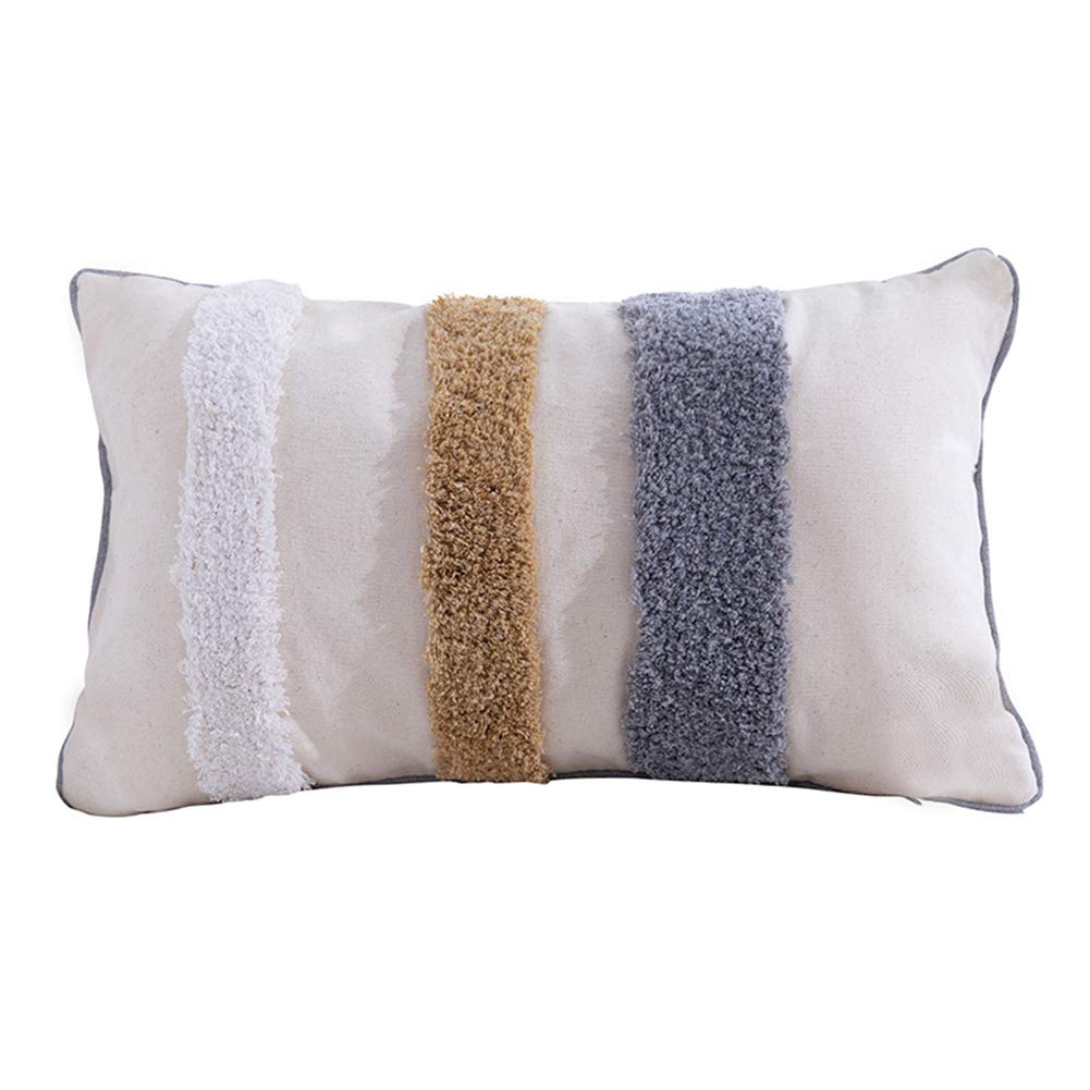 VCTOPS Decorative Boho Throw Pillow Covers 12x20 Inch - Woven Stripe Tufted Lumbar Pillow Cases for Sofa, Bed, Living Room - Moroccan Farmhouse Accent Pillows - Perfect for Home Decor, Cozy Reading Nook & Boho Chic Style