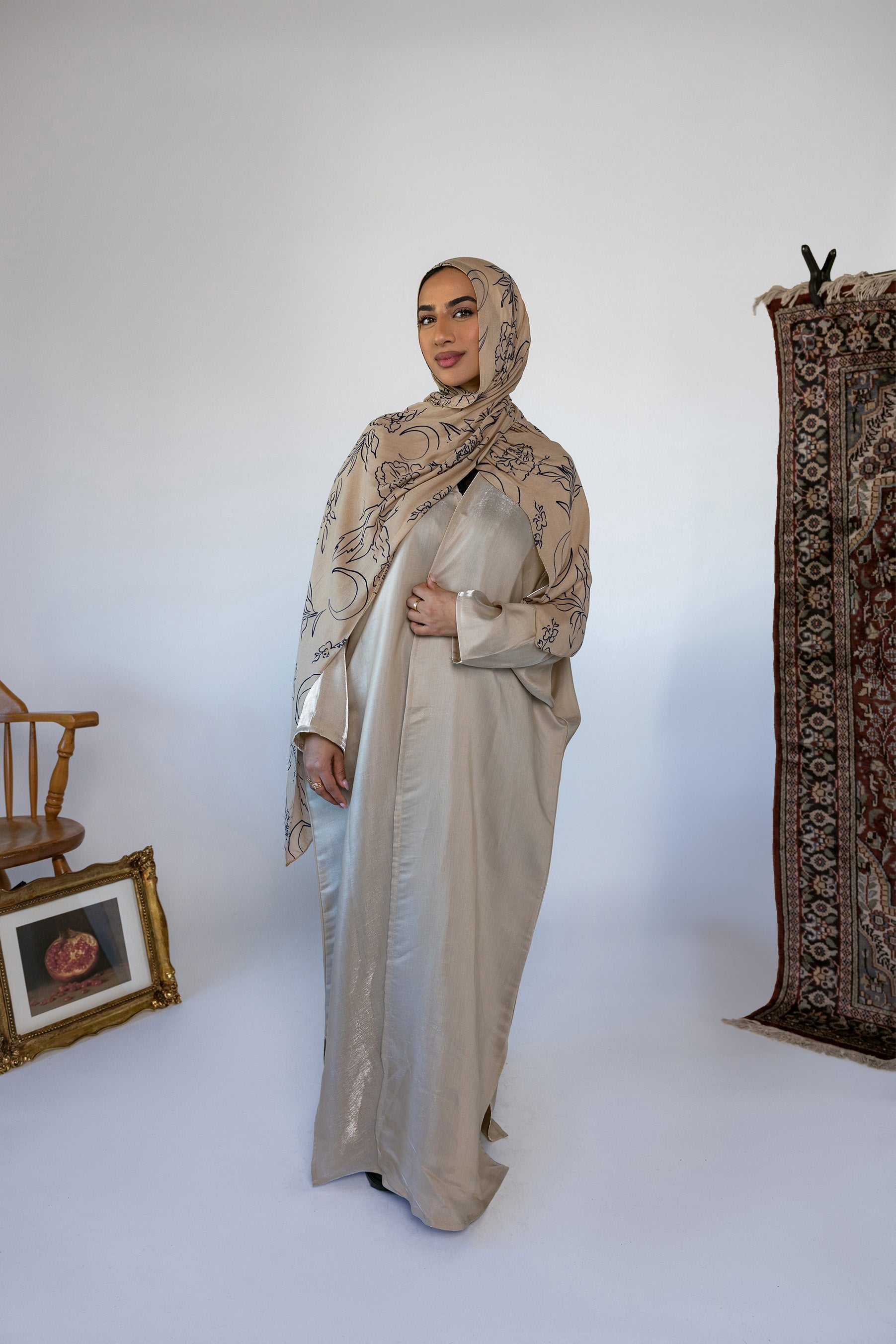 Elegant Metallic Tan Abaya for Women - Modest Islamic Dress for Prayer, Eid, and Special Occasions