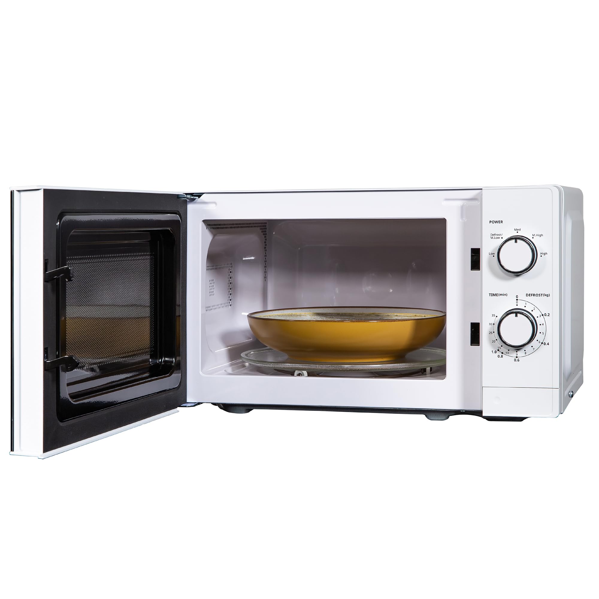 Russell Hobbs 20L 800W White Manual Microwave Oven - 5 Power Levels, Timer & Defrost Function, Easy Clean RHM2027 - Perfect for Small Kitchens, Dorms & Office Break Rooms