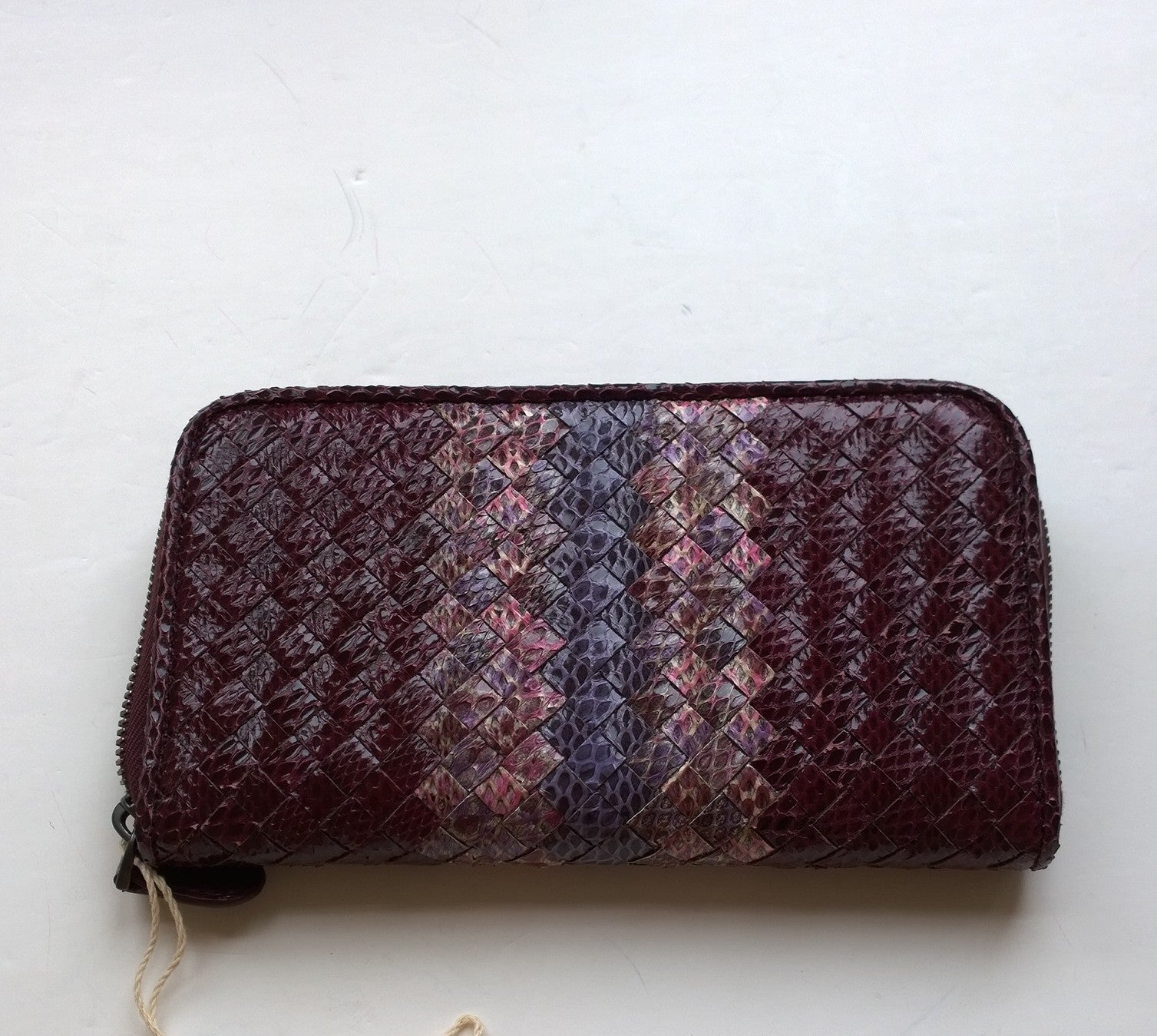 Bottega Veneta Purple Plum Elaphe Print Leather Wallet for Women | Luxury Designer Wallet for Everyday Use & Travel