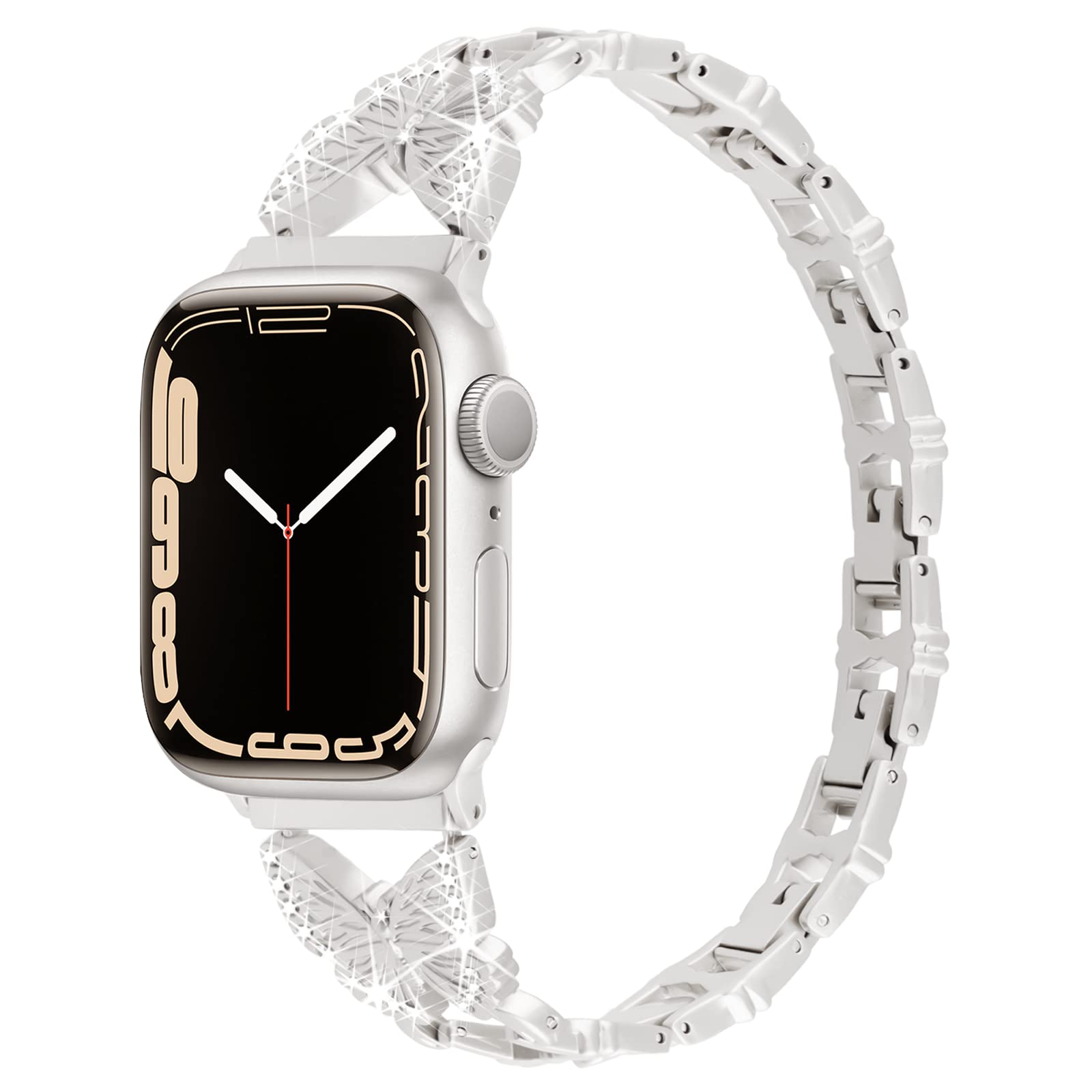 Elegant Bling Diamond Butterfly Metal Band for Apple Watch Series 10/9/8/7/6/5/4/3/2/1/SE - Adjustable Jewelry Strap Compatible with 49mm 46mm 45mm 44mm 42mm Women's Watches | Perfect for Parties, Weddings & Formal Occasions