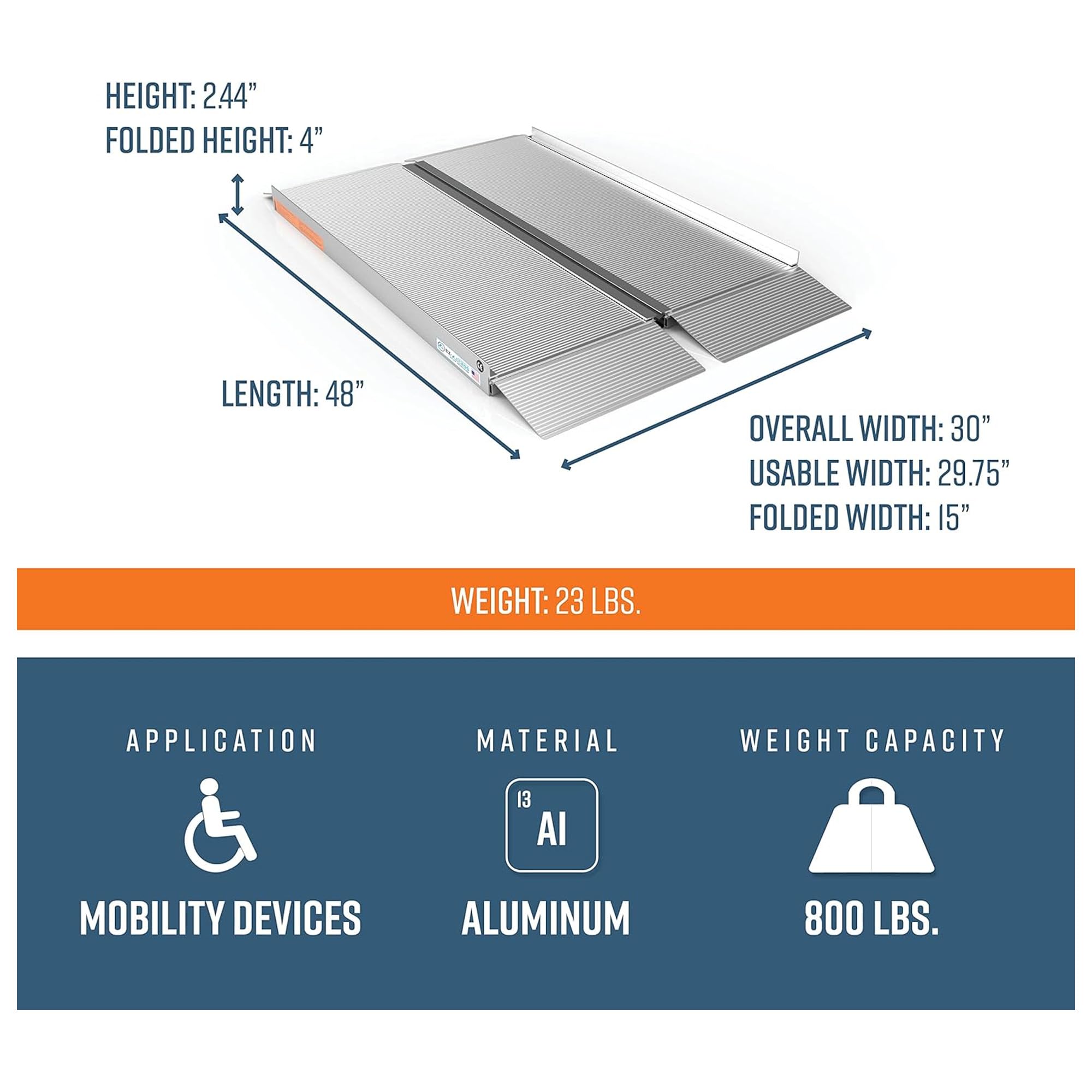 EZ-ACCESS SUITCASE 4ft x 30in Portable Folding Wheelchair Ramp with Ergonomic Handles, Non-Slip Extruded Tread & Self-Adjusting Transition Plates - Ideal for Home Entry, Vehicles & Mobility Access