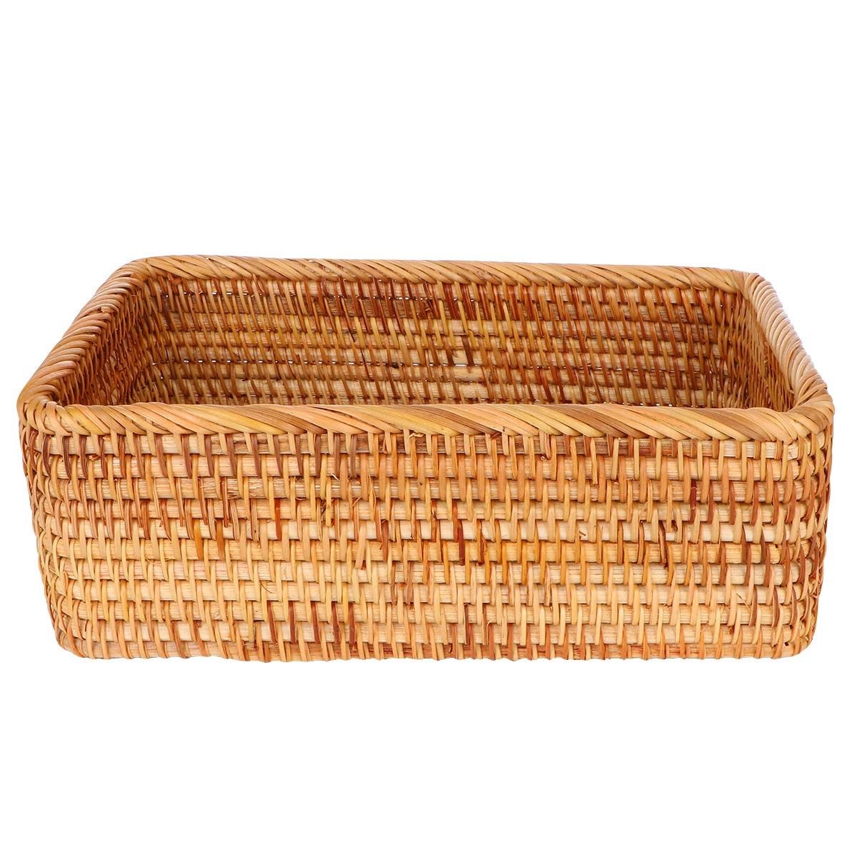 Cabilock 1PC Hand-Woven Rattan Storage Basket - Square Woven Storage Box for Home, Office & Hotel Use - Desktop Organizer for Sundries & Essentials (Size S) - Perfect for Bathroom, Bedroom & Living Room Organization