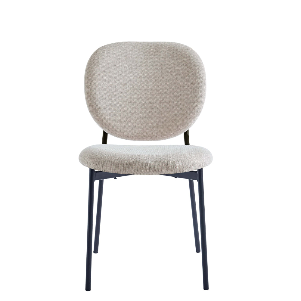 5-Piece Matilda Round Dining Set - 110cm Faux Cement Table with 4 Archie Fabric Chairs in Latte - Perfect for Small Space Dining Rooms, Kitchen Nooks & Modern Apartments