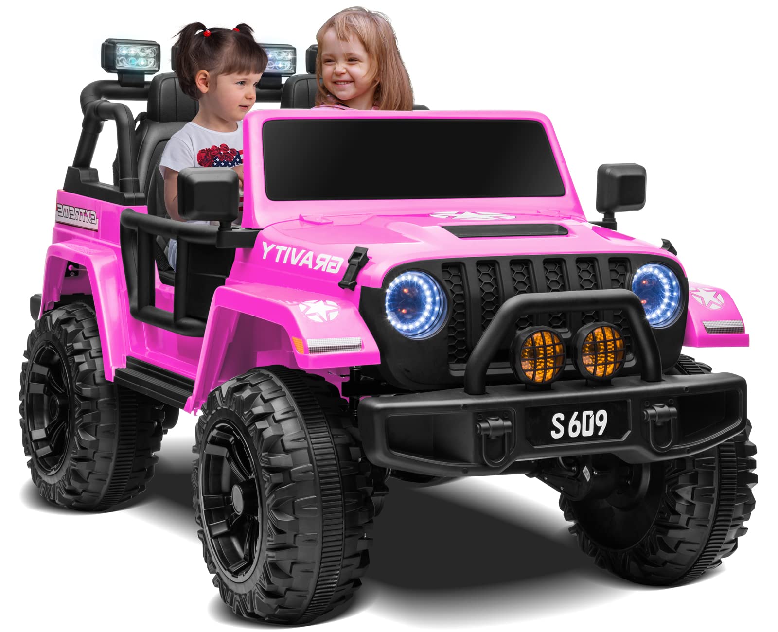 12V Pink Kids Electric Ride-On Truck - 2 Seater Battery Powered Car with Remote Control, Spring Suspension & LED Lights | Outdoor Play, Birthday Gifts, Family Fun Activities