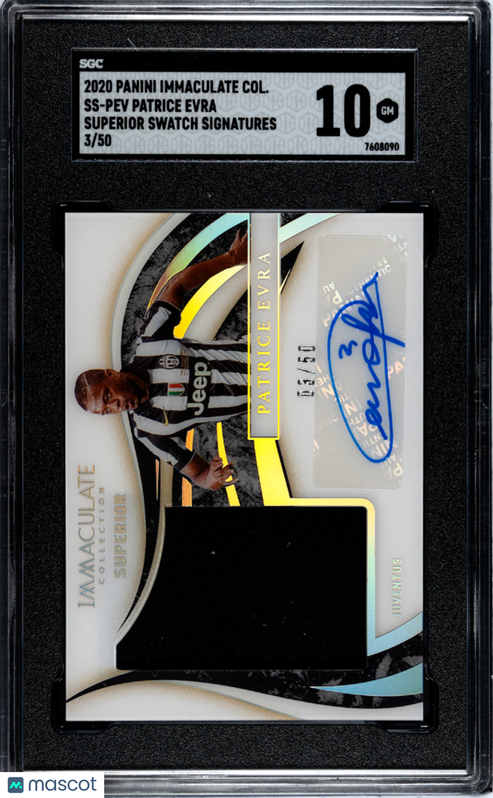 2020 Panini Immaculate Collection SGC 10 Patrice Evra Superior Swatch Signatures 3/50 - Rare Soccer Trading Card for Collectors & Fans - Perfect for Display, Investment and Memorabilia Collections