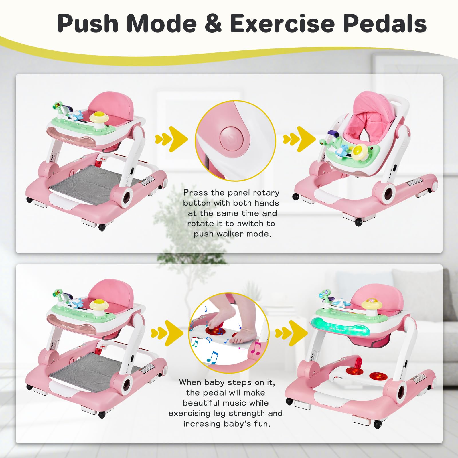 5-in-1 Baby Walker with Wheels - Adjustable Height & Speed, Music & Lights Activity Center for Infants 6-18 Months | Push Walker, Bouncer & Jumper for Boys & Girls | Perfect for Learning to Walk, Playtime & Early Development