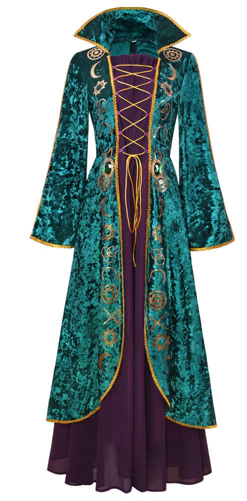 Women's Winifred Sanderson Cosplay Costume - Green Witch Dress with Cape | Hocus Pocus Halloween Outfit | Perfect for Halloween Parties, Cosplay Events & Themed Dress-Up