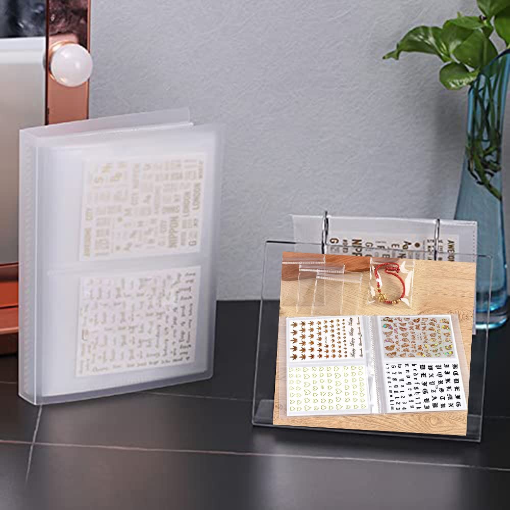 CAVAD 80 Slots Nail Sticker Storage Book - Water Decals Collecting Album with 5Pcs Self-Sealing Jewelry Bone Bags - Easy Photo Manicure Art Tools for Nail Salon & DIY Home Nail Art Organization