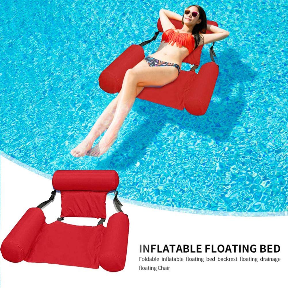 Inflatable Pool Hammock - Floating Lounge Chair for Swimming, Beach & Water Sports - Foldable & Portable Inflatable Water Sofa - Perfect for Summer Relaxation by Pool, Lake or Ocean (Red)