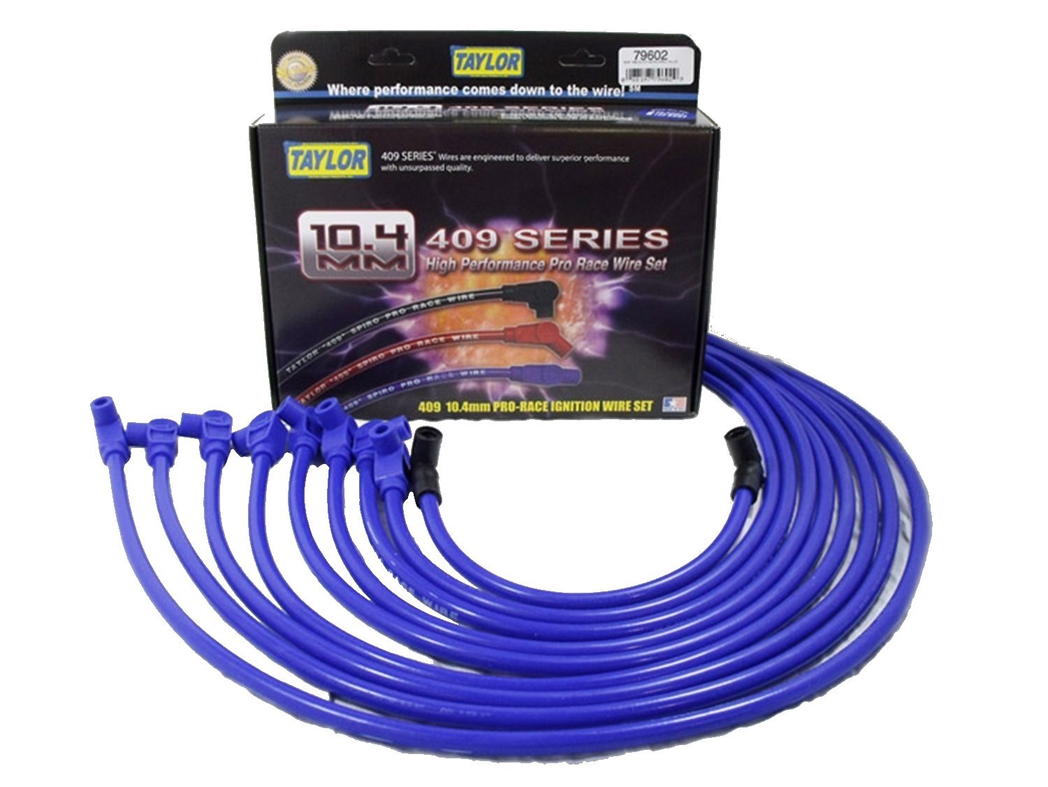 Taylor Cable 79602 409 Spiro-Pro Race Fit Blue - High Performance Spark Plug Wire Set for Racing & Automotive Upgrades - Perfect for Drag Racing, Track Days & Engine Performance Tuning