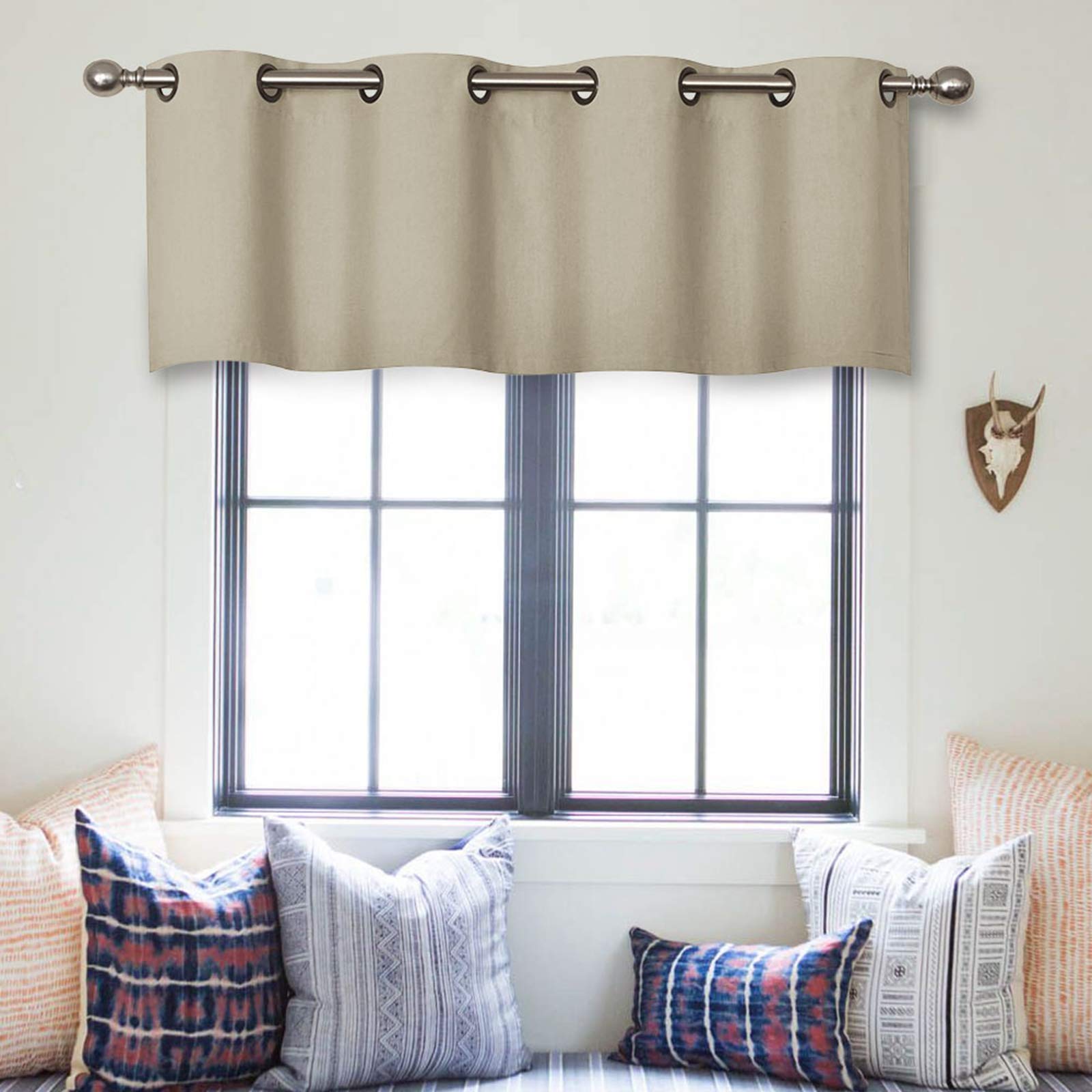 MRTREES Blackout Valance Curtains - 52x16 Inches, Beige - Triple Weave Grommet Top Window Curtain Topper for Kitchen, Bedroom, Living Room & Basement - Room Darkening & Light Blocking for Better Sleep & Privacy