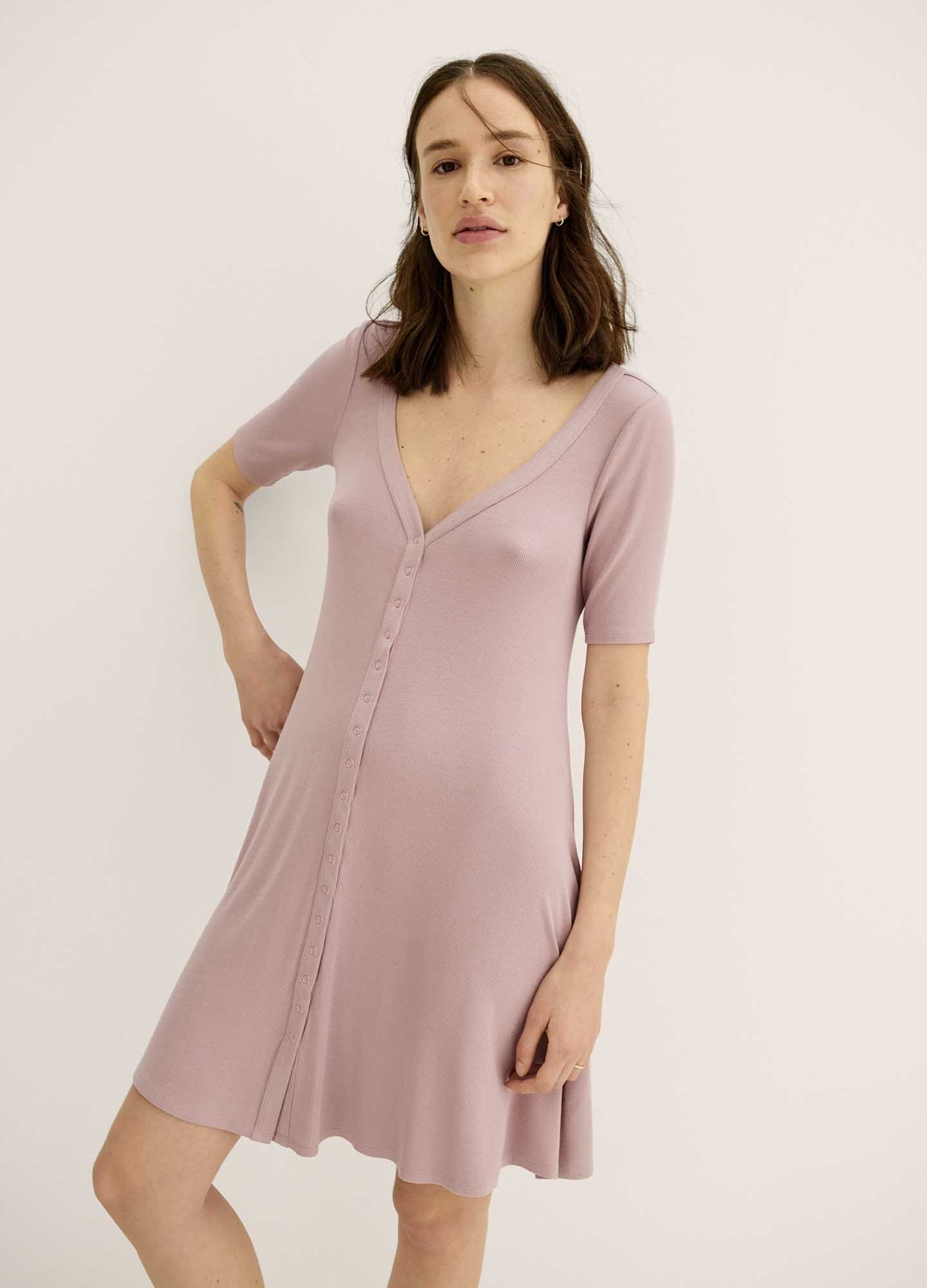 Ultra Soft Ribbed Nursing Mini Dress for Breastfeeding Moms - Comfortable Maternity & Nursing Wear for Daily Use, Outings & Special Occasions