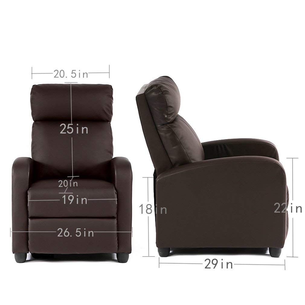 PU Leather Recliner Chair with High-Density Sponge, Wide Seat Living Room Lounge Chair - Brown Reclining Sofa for Home Theater, Office & Relaxation