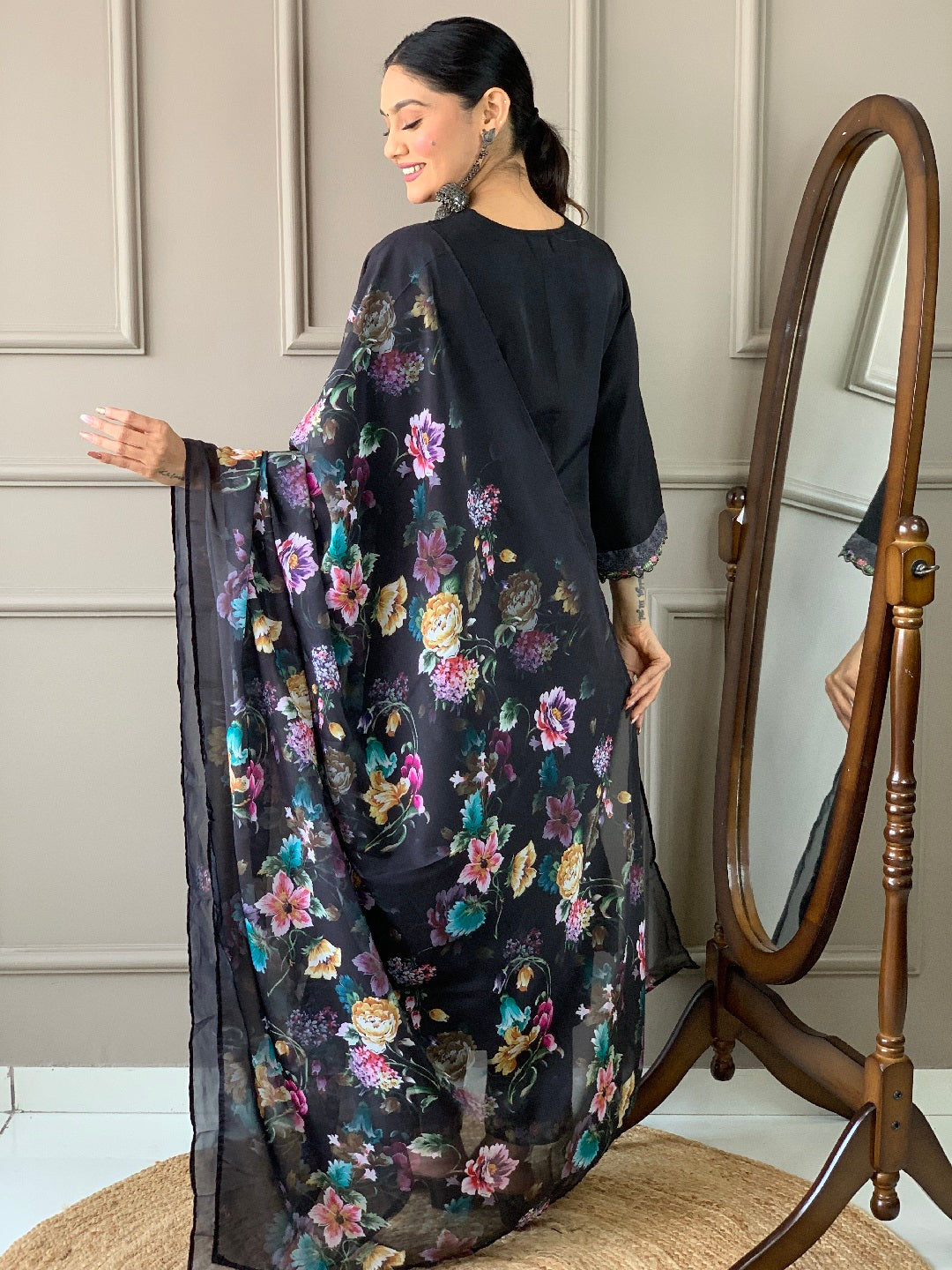 Elegant Black Designer Ready-Made Pant Suit with Printed Embroidery Work - Formal Office Wear & Special Occasion Outfit for Women