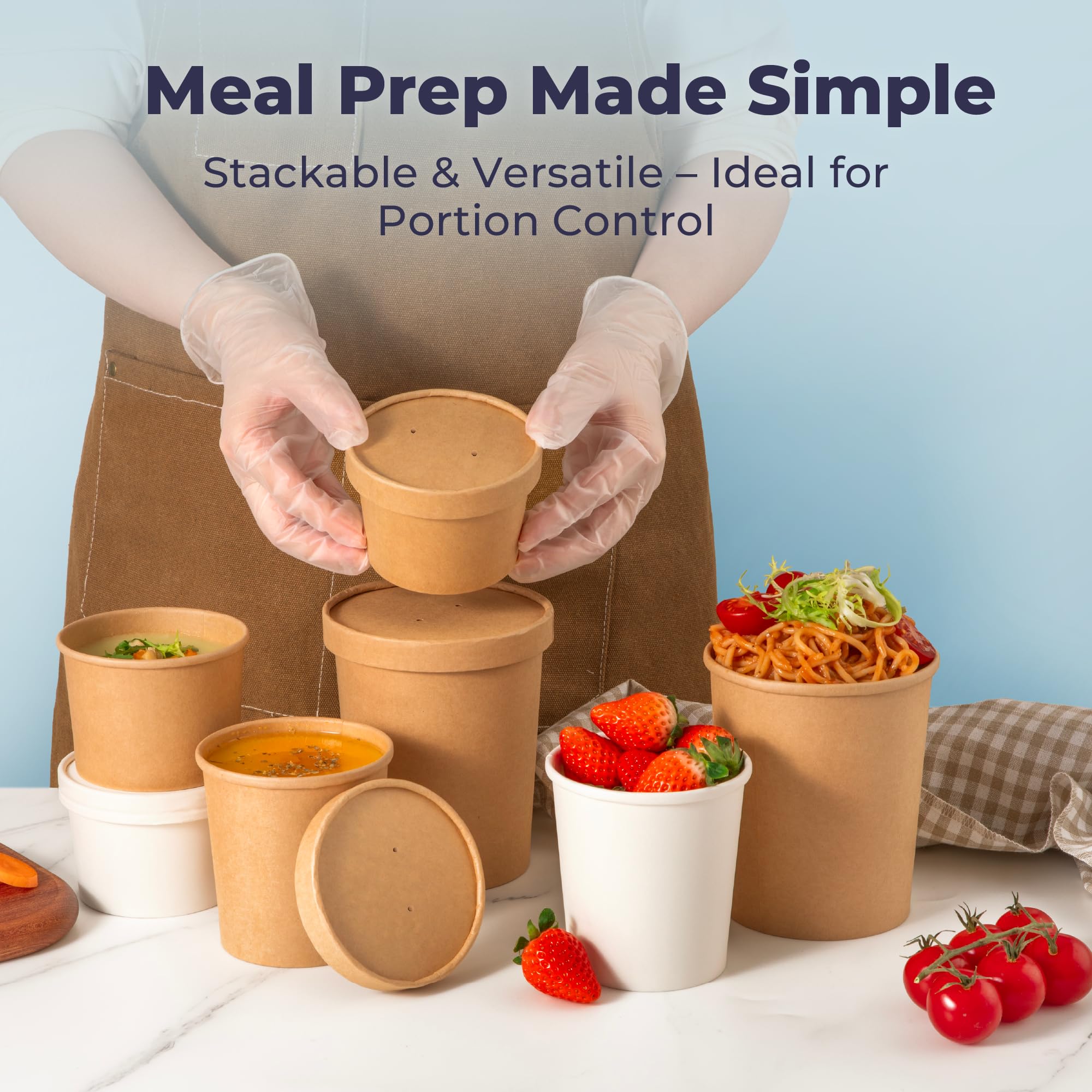 250-Pack 32 oz Kraft Paper Soup Containers with Vented Lids - Eco-Friendly Disposable Food Containers for Hot & Cold Meals, Restaurants, Takeout, Meal Prep, Salads, Stews, Frozen Yogurt & Ice Cream | Perfect for Catering, Food Trucks & Home Use