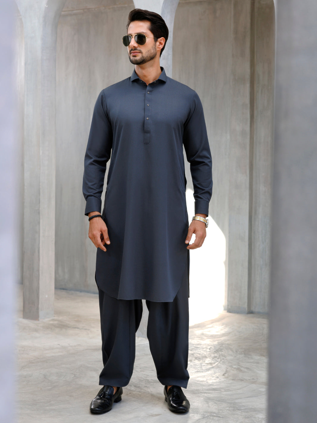 Elegant Blended Grey Shalwar Kameez by J. Junaid Jamshed - Premium Pakistani Traditional Outfit for Men - Perfect for Weddings, Eid & Special Occasions