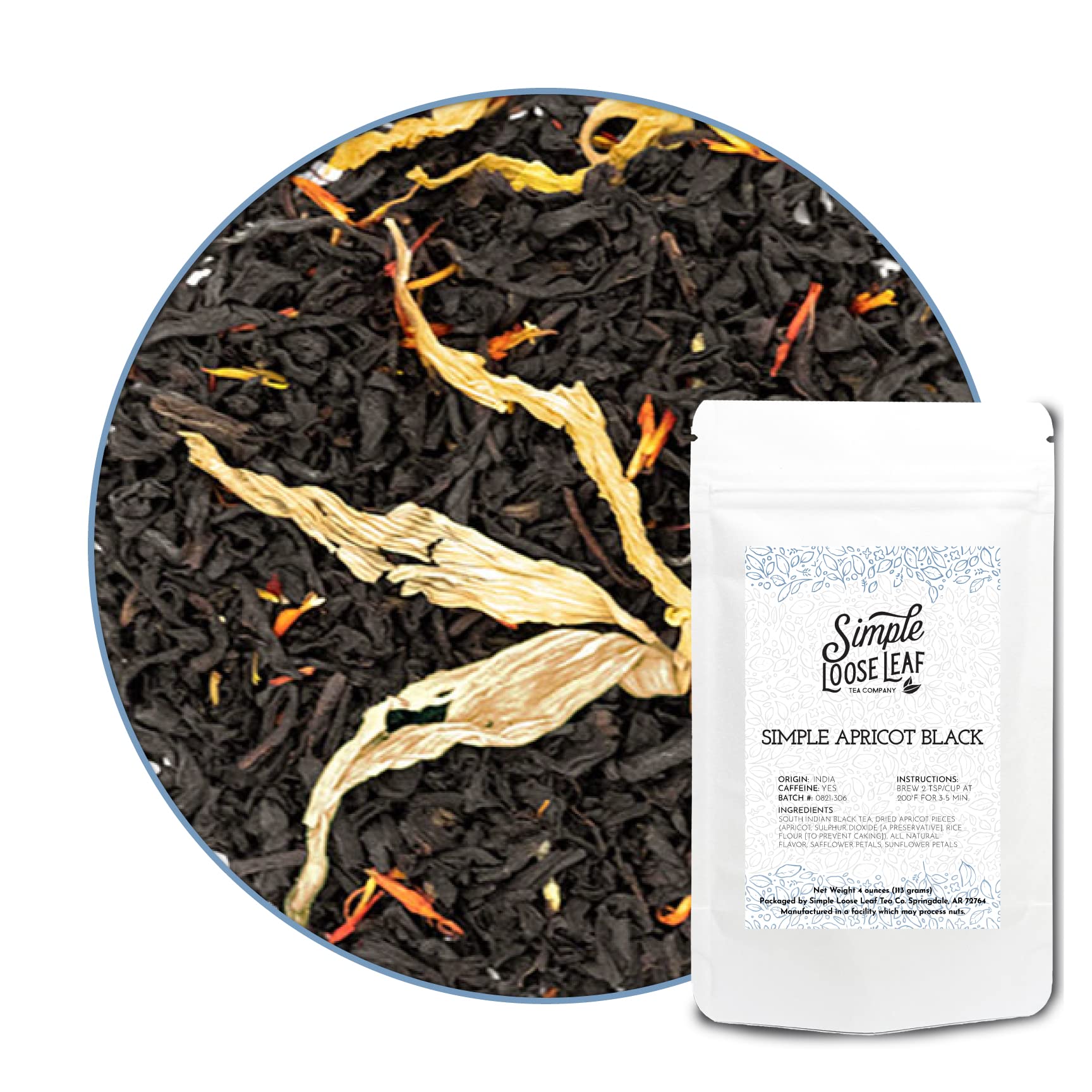 Premium Loose Leaf Black Tea - Simple Apricot Black Tea - High Caffeine, Rich & Sweet Flavor - 4 Ounce - Perfect for Morning Boost or Afternoon Relaxation