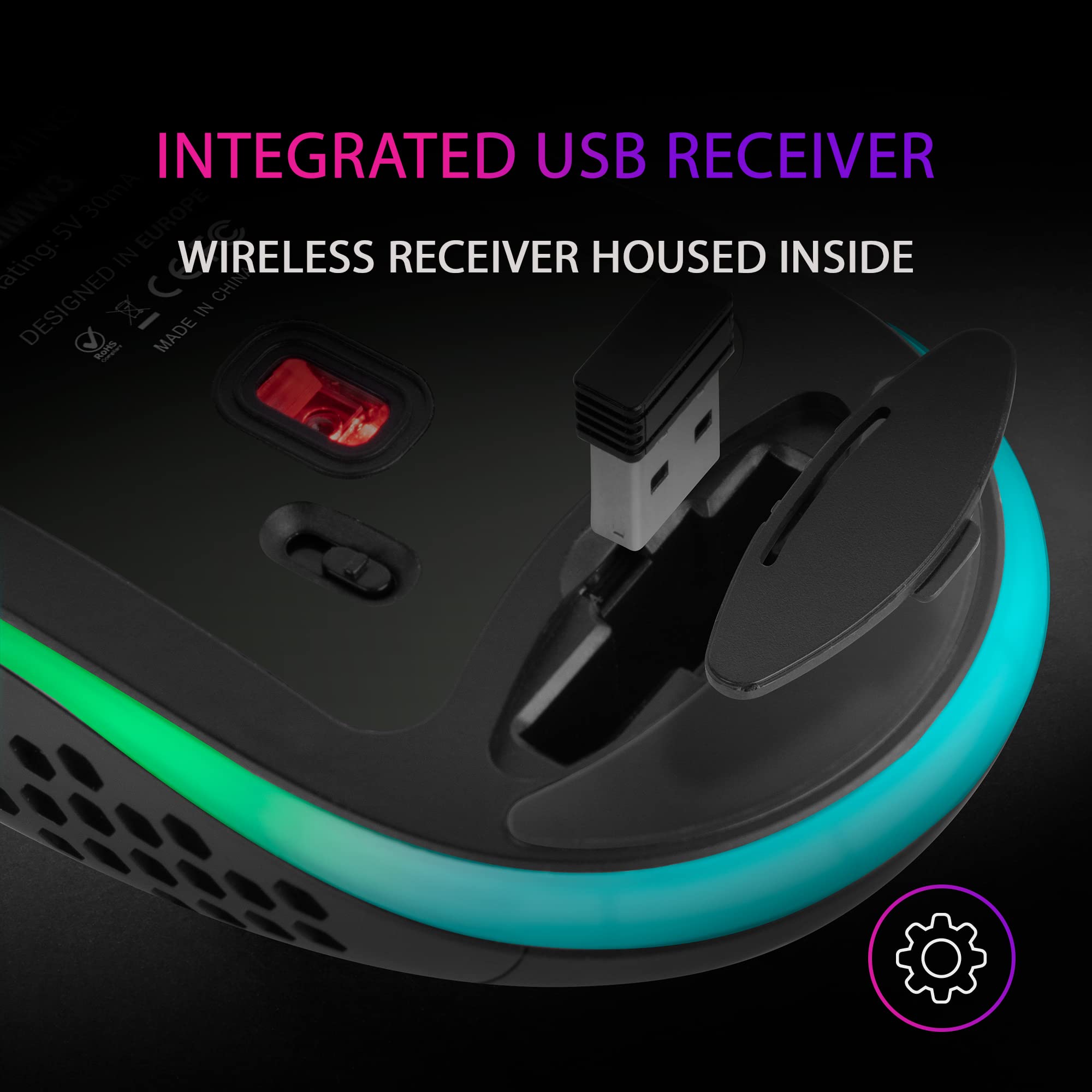 Mars Gaming MMW3 Wireless Gaming Mouse - RGB Flow Lighting, Ultra Lightweight 79g, 3200 DPI Adjustable, Ergonomic Design - Perfect for PC Gaming, Esports & Office Work (Black)