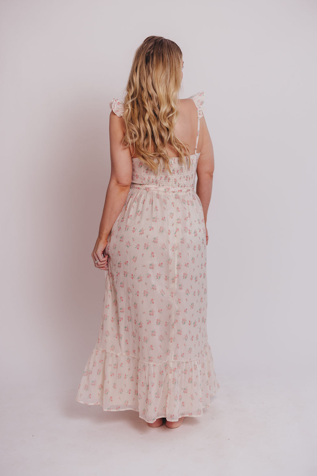Rosamund Bustier Style Maxi Dress - Floral Blush Pink Women's Plus Size Dress (S-3XL) | Perfect for Weddings, Parties & Summer Vacations