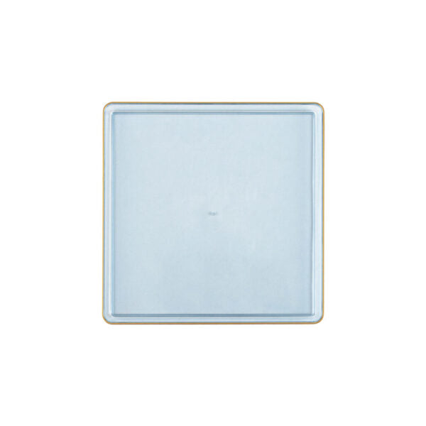 Blue Transparent and Gold Rim Square Plastic Plates (10 Pack) - Elegant Disposable Dinnerware for Parties, Weddings, and Events - Durable & Stylish Square Edge Plates for Home and Catering Use