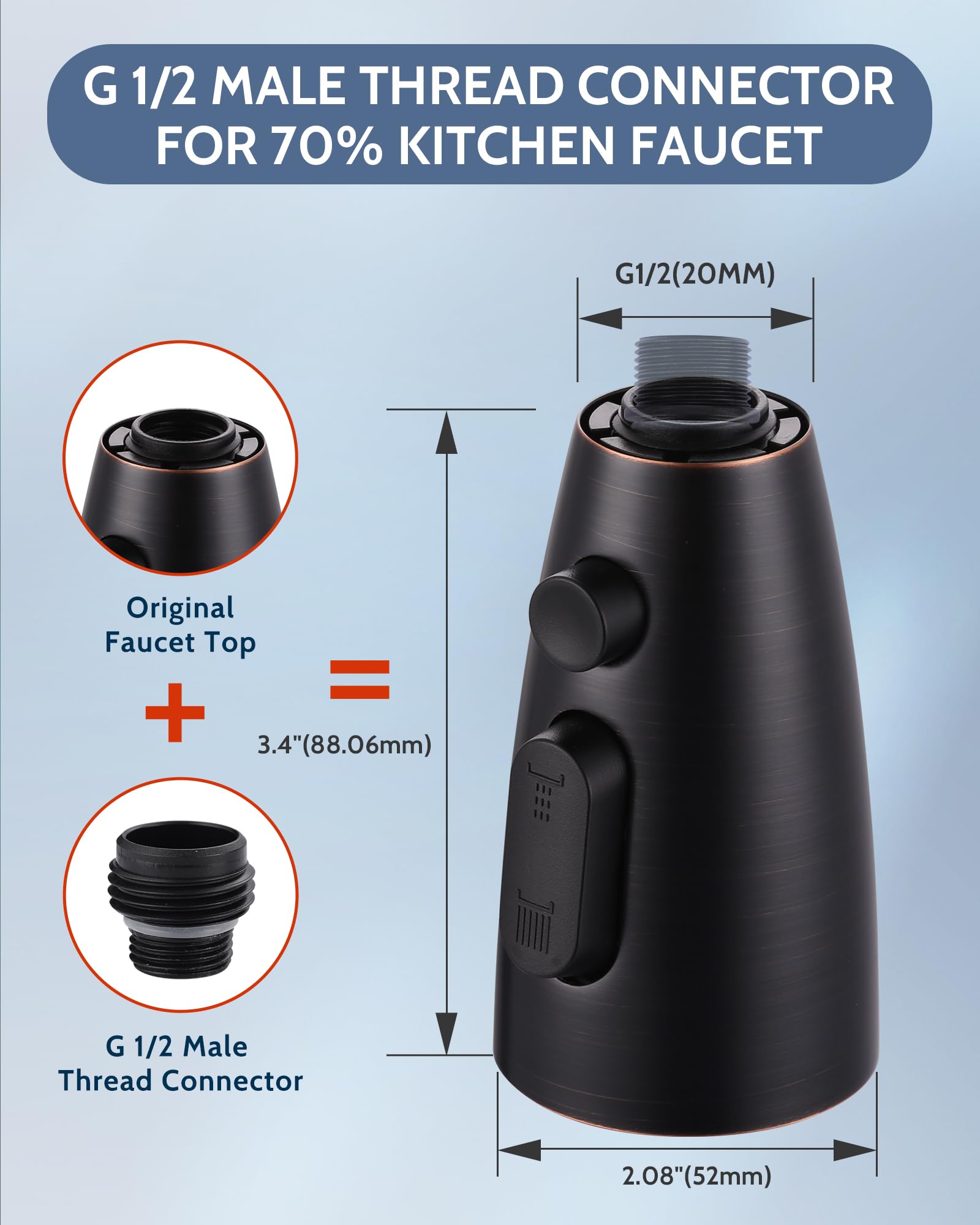 Stainless Steel Kitchen Faucet Spray Head Replacement - 3 Mode Pull Out Spray Nozzle with 9 Adapters, Compatible with Moen Kohler G1/2 Sink Faucets (Oiled Rubbed Bronze) - Perfect for Dishwashing, Vegetable Cleaning & Sink Maintenance