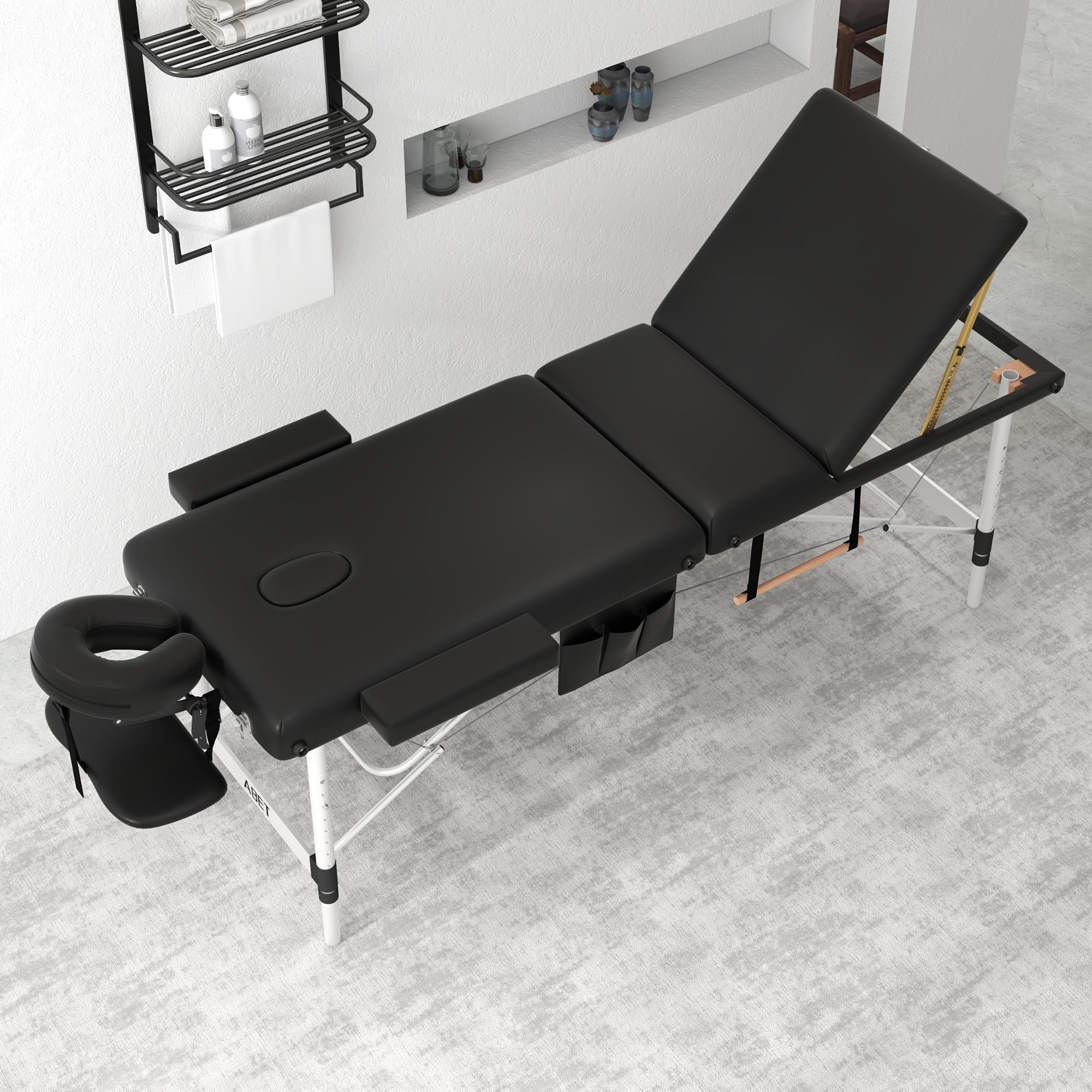 **ABET 3-Fold Portable Massage Table - Adjustable Height Spa Facial Bed with Face Cradle, Detachable Armrest & Carrying Bag - Aluminum Frame for Tattoo, Lash & Beauty Treatments - Perfect for Salons, Spas & Home Use**